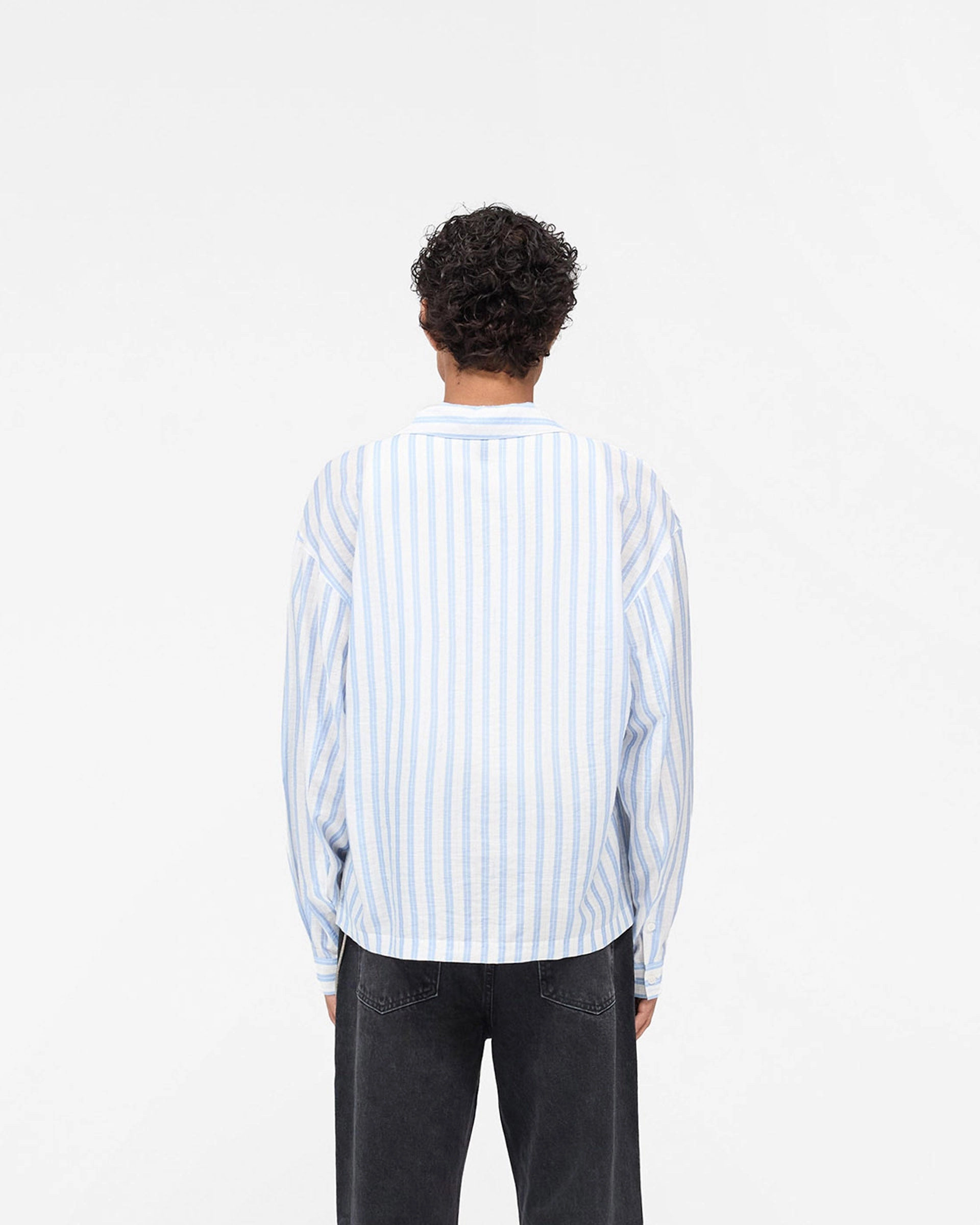 Long Sleeve Sheer Stripe Boxy Shirt - Ice Blue Premium Fabric