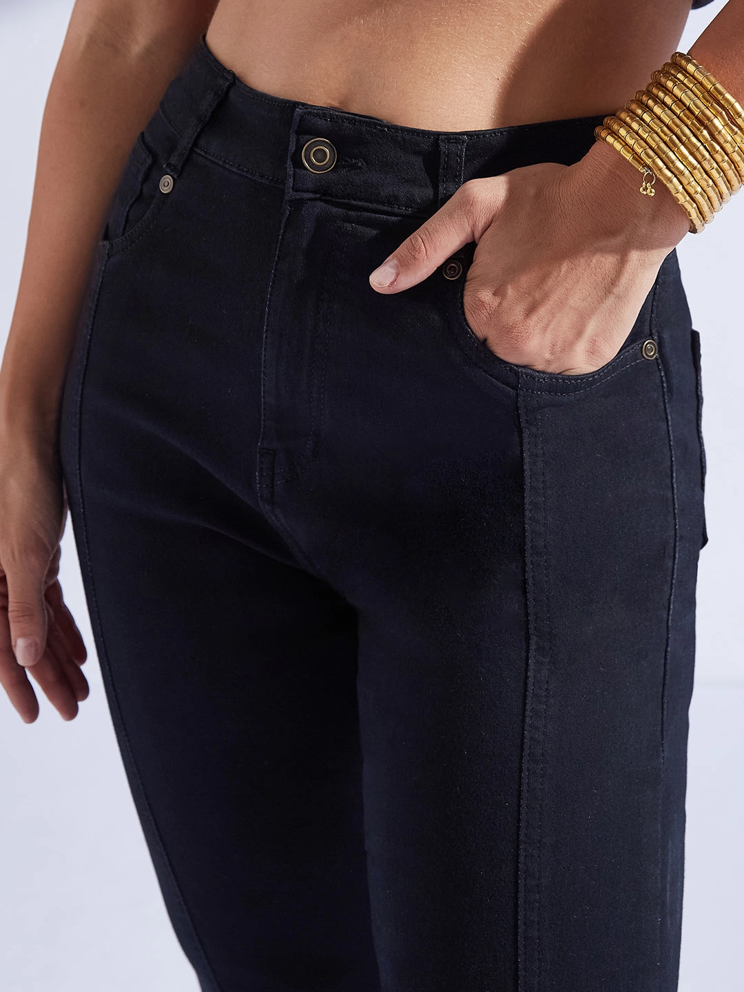 Women's Black Skinny High-Rise Regular-Length Stretchable Denim Jeans Smart Design Comfy Home Comfort Weekend Getaway