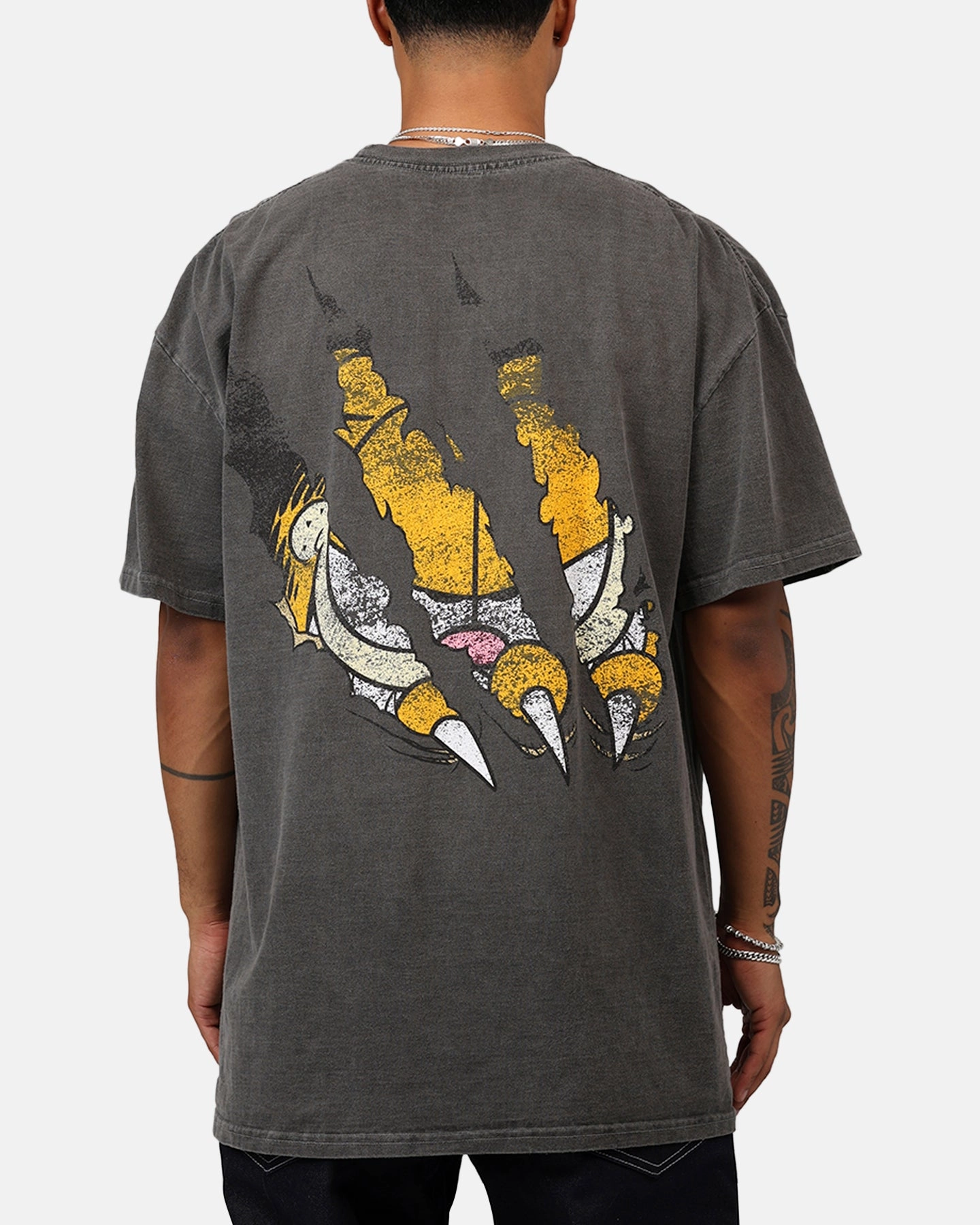 Ribbed Trim Details Vintage Goat Crew X Garfield Smiling Cat Heavyweight T-Shirt Vintage Black Wash