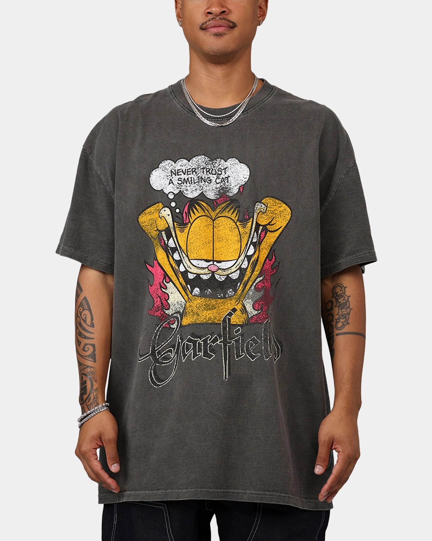 Reinforced Hems Vintage Goat Crew X Garfield Smiling Cat Heavyweight T-Shirt Vintage Black Wash