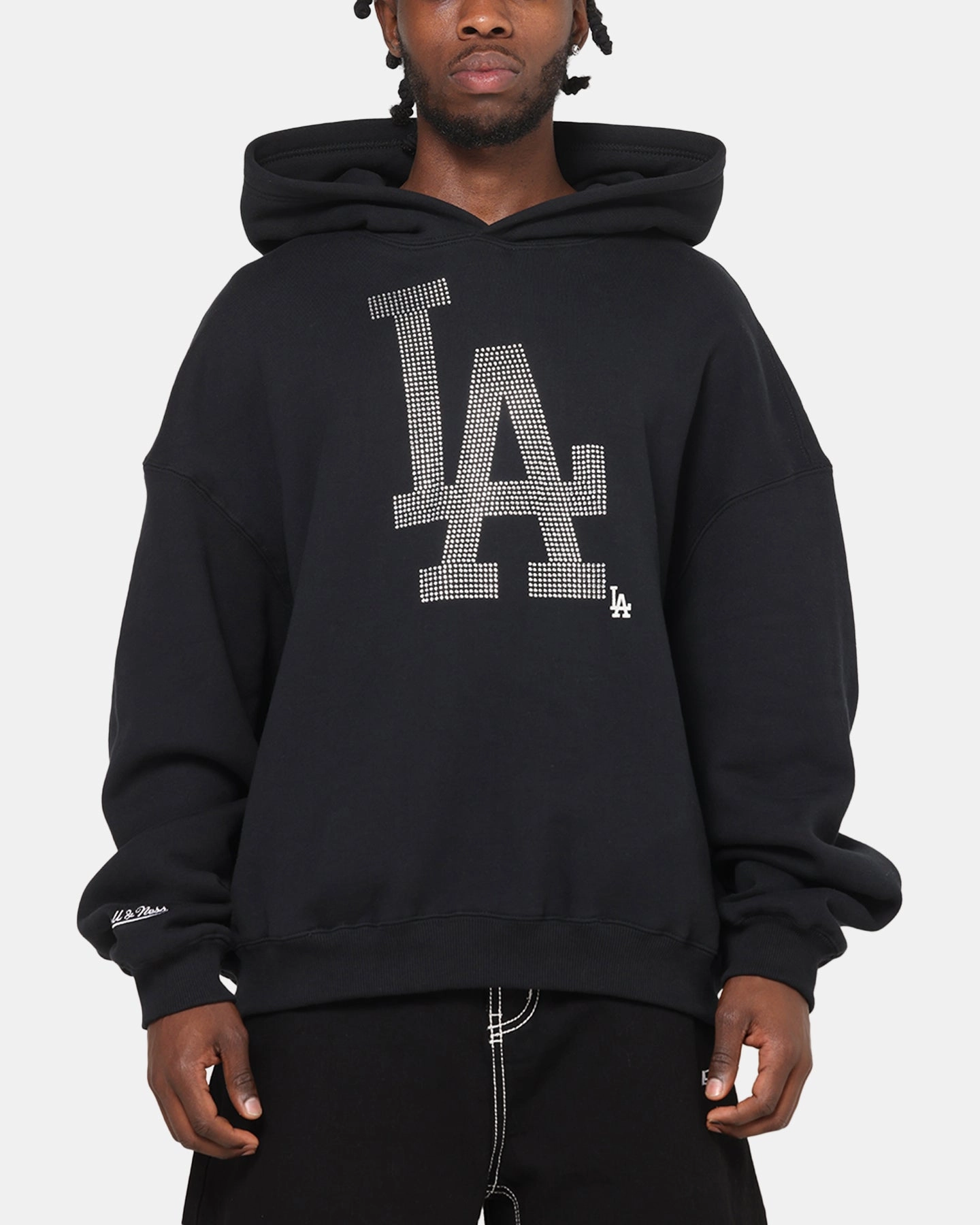 Tagless Collar Mitchell & Ness Los Angeles Dodgers Rhinestone Hoodie Faded Black