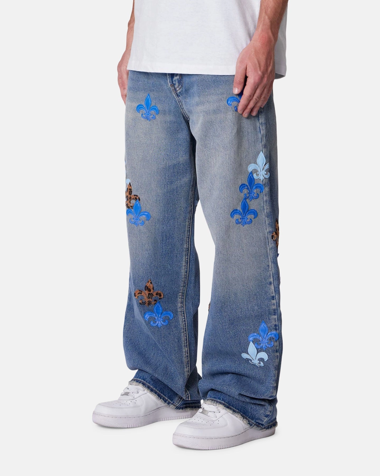 MNML Ultra Baggy Fleur Patch Jeans Blue Yoga Ready