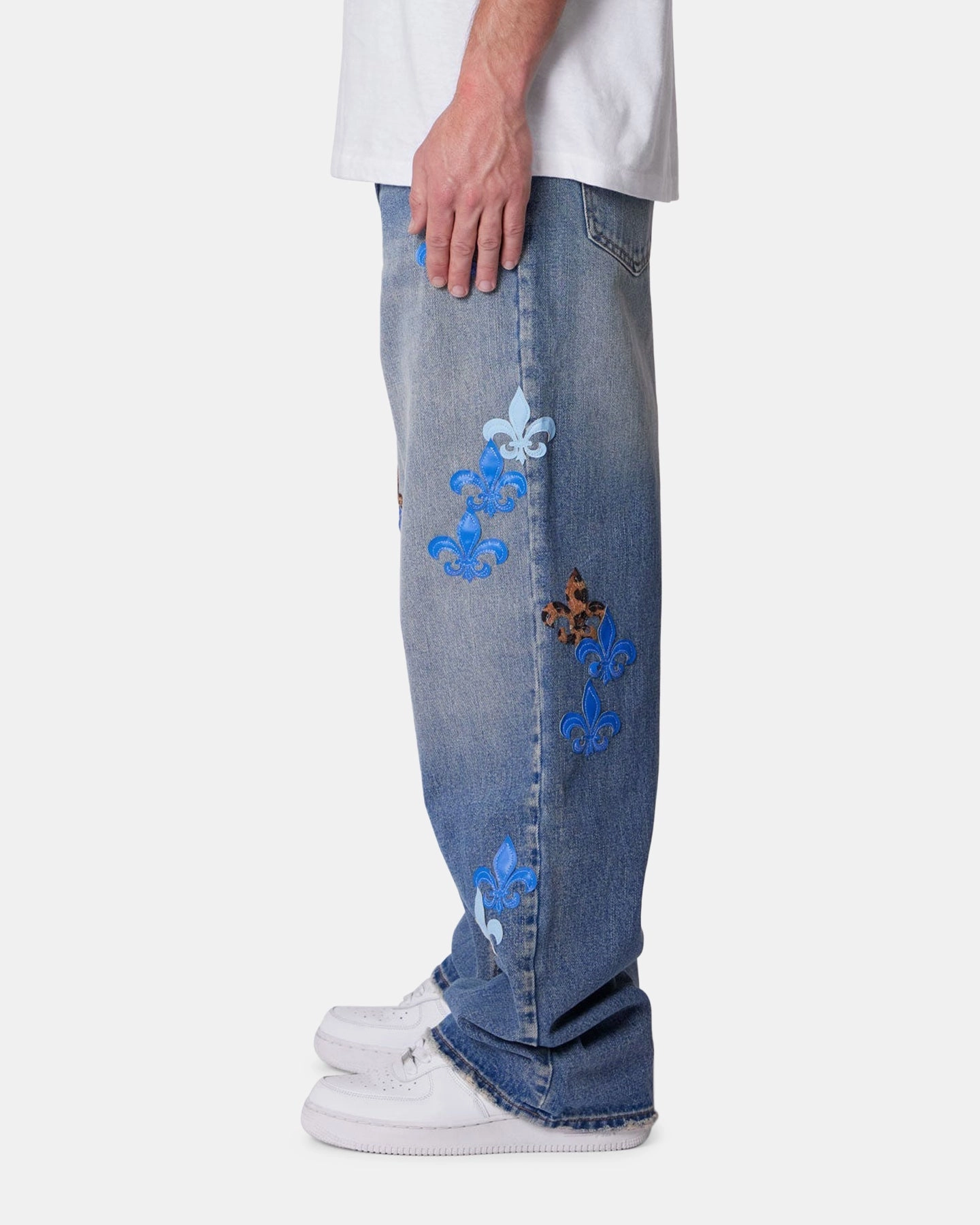MNML Ultra Baggy Fleur Patch Jeans Blue Modular Pocket System