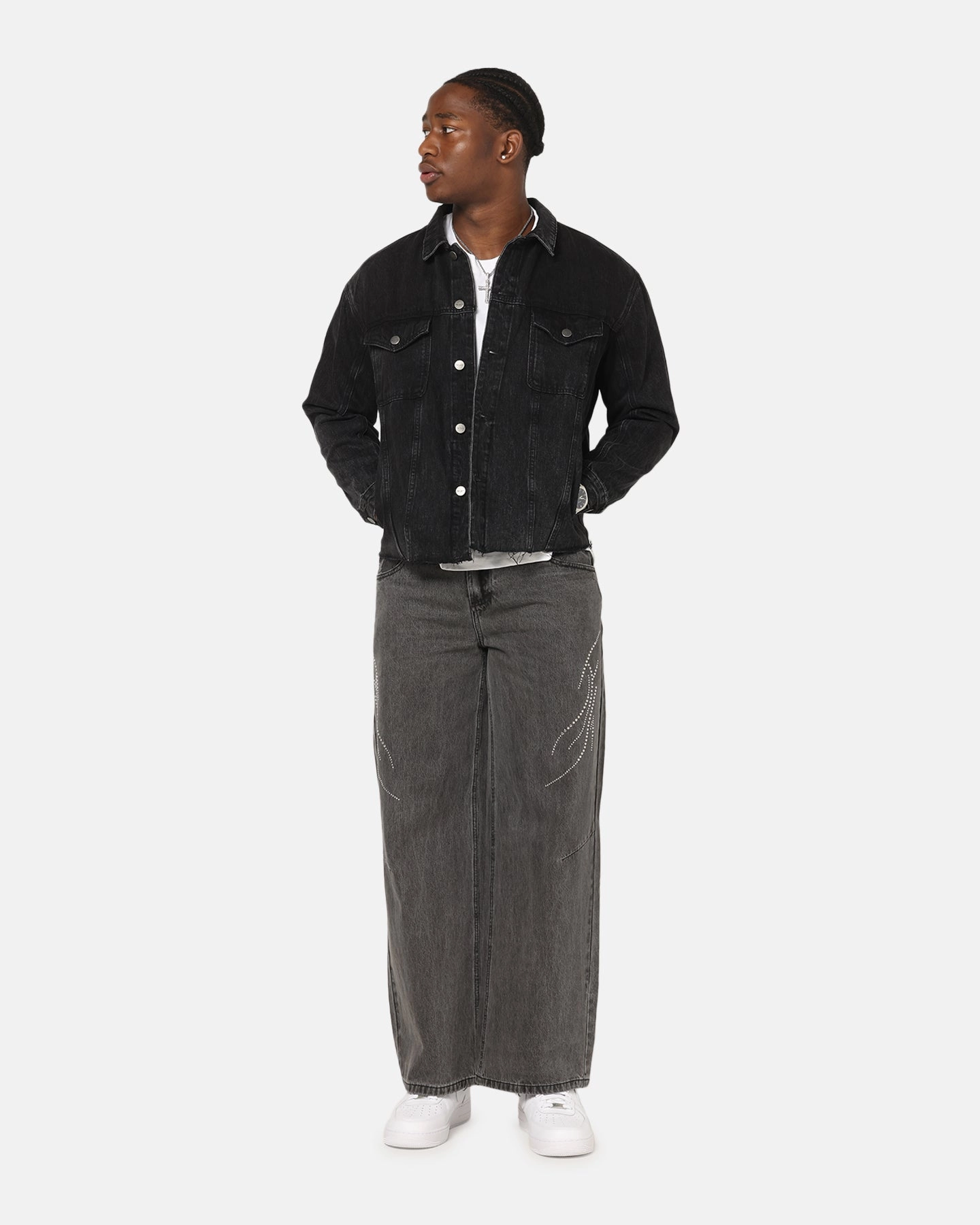 Saint Morta Daggers Cutoff Denim Jacket Vintage Black Adjustable Cuff System