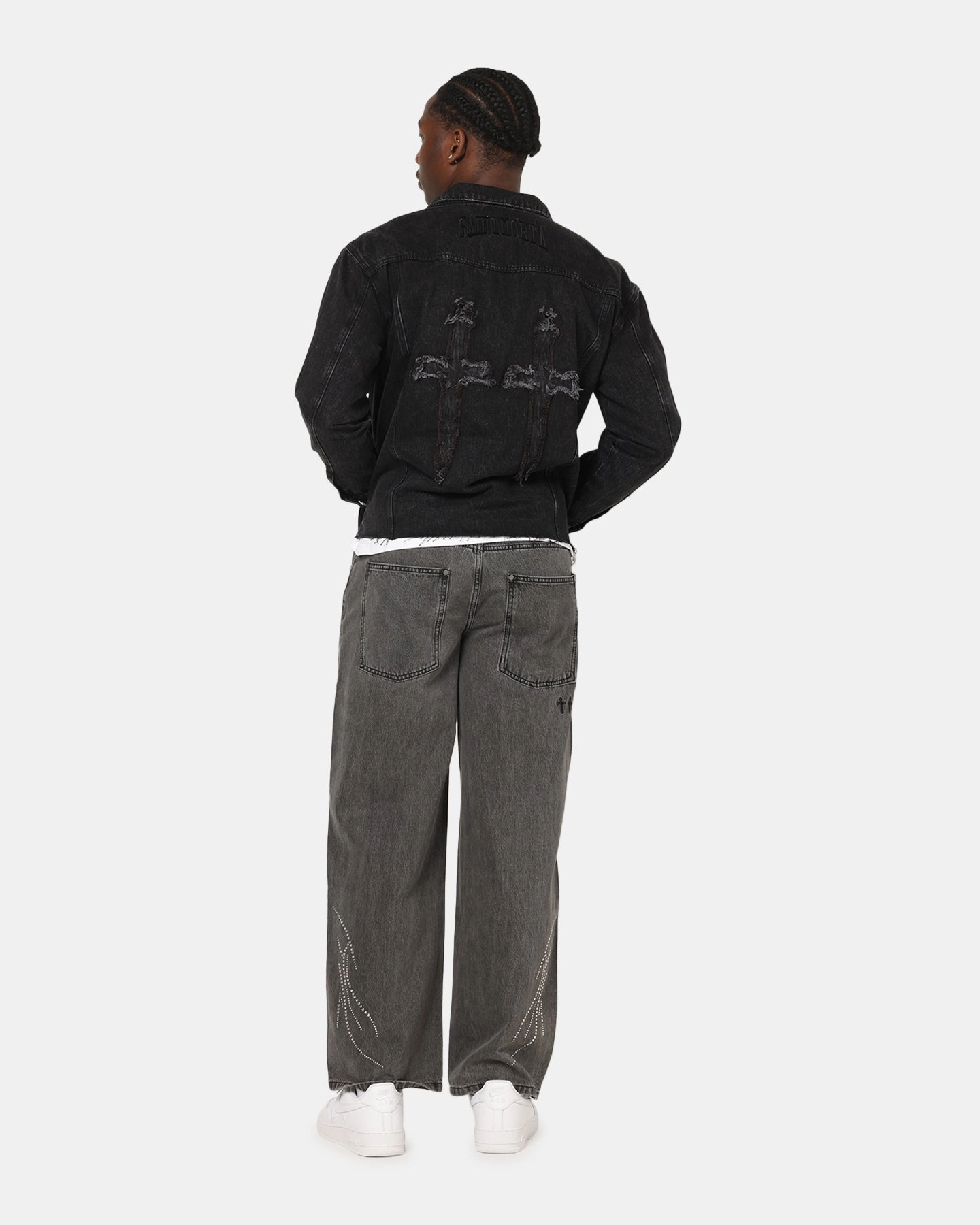 Lightweight Material DoubleLayeredCuffs Saint Morta Daggers Cutoff Denim Jacket Vintage Black