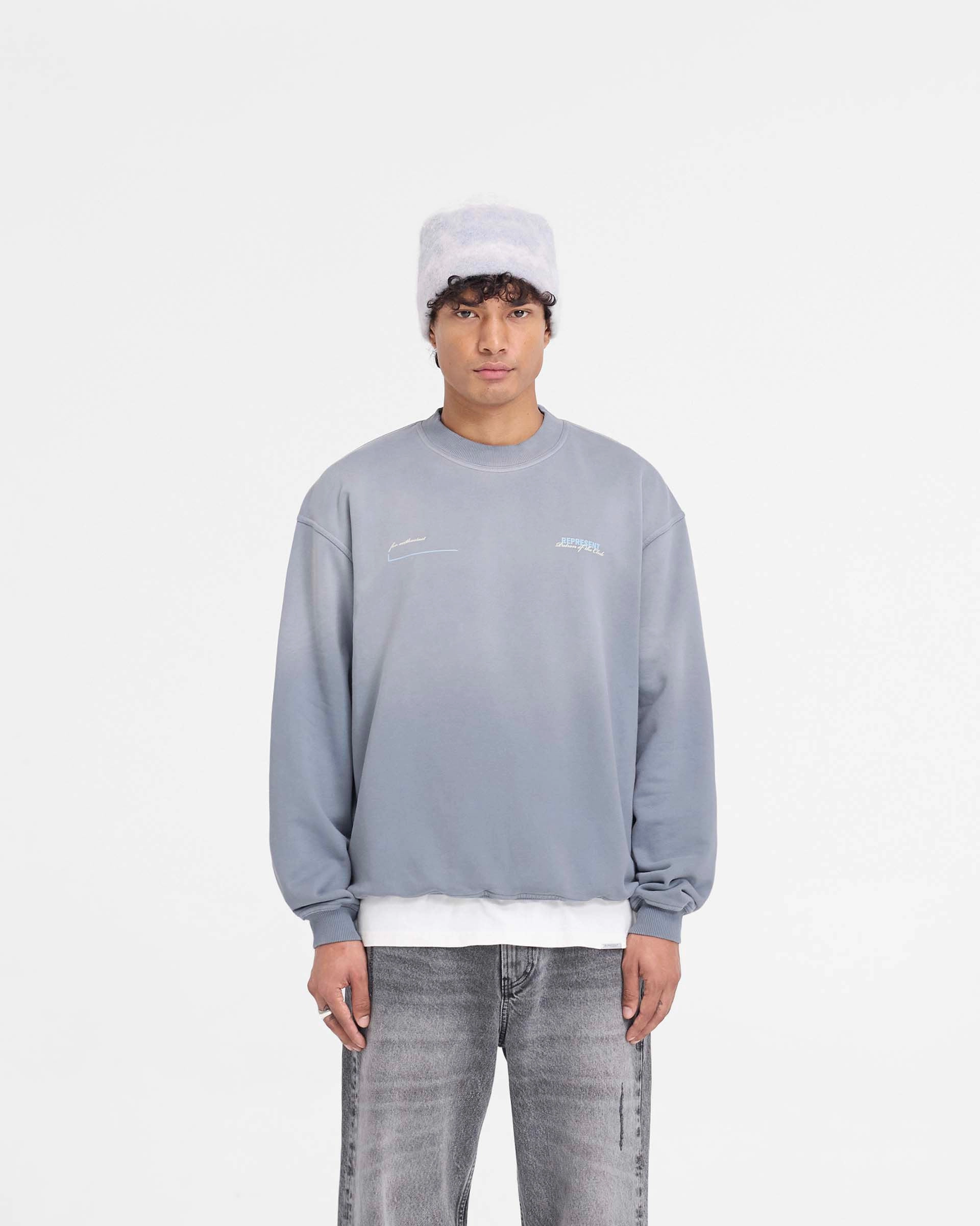 Patron Of The Club Sweater - Washed Grey Seamless construction Organic Cotton Blend