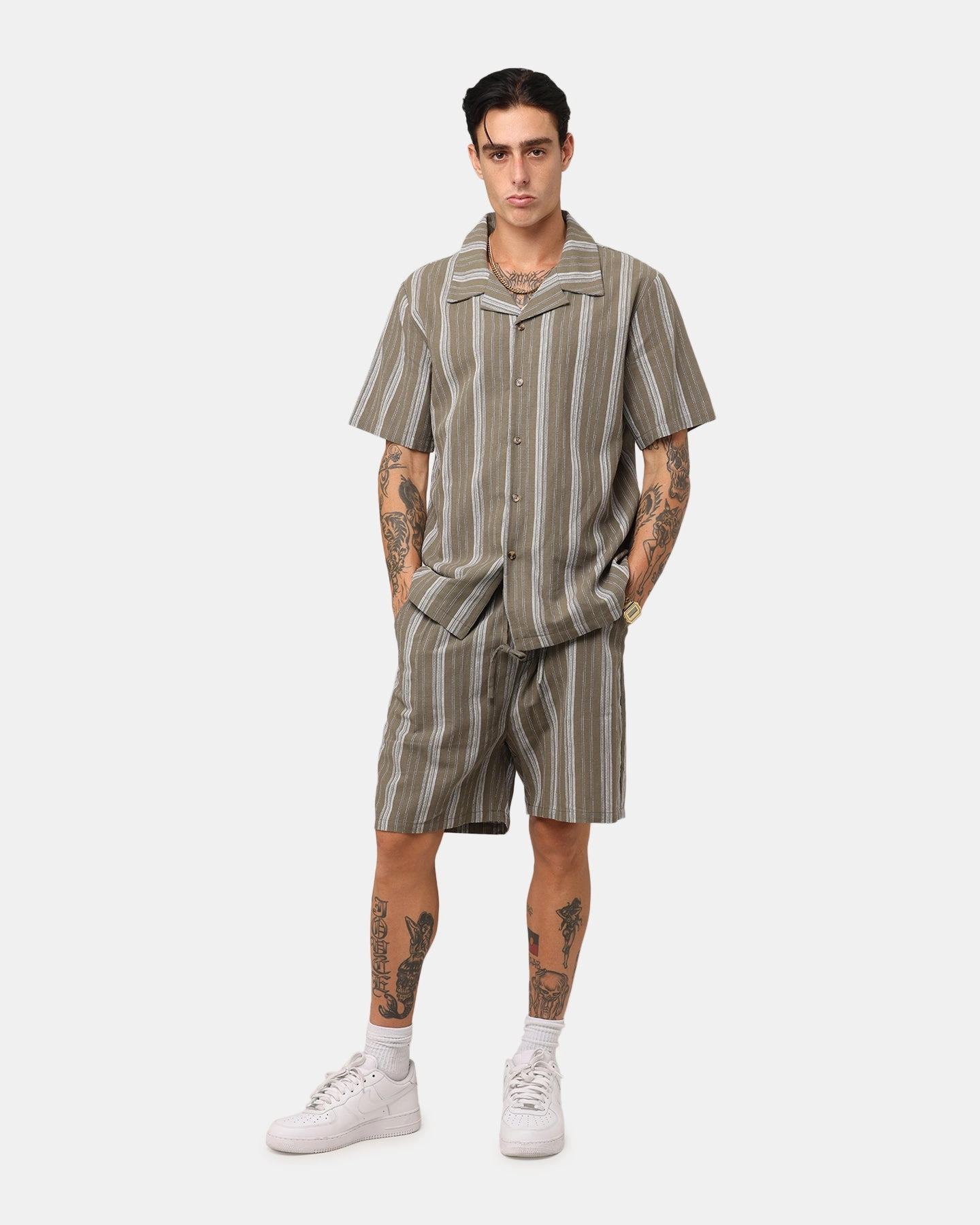 Drop Shoulder Design XXIII Condesa Linen Button Up Shirt Olive