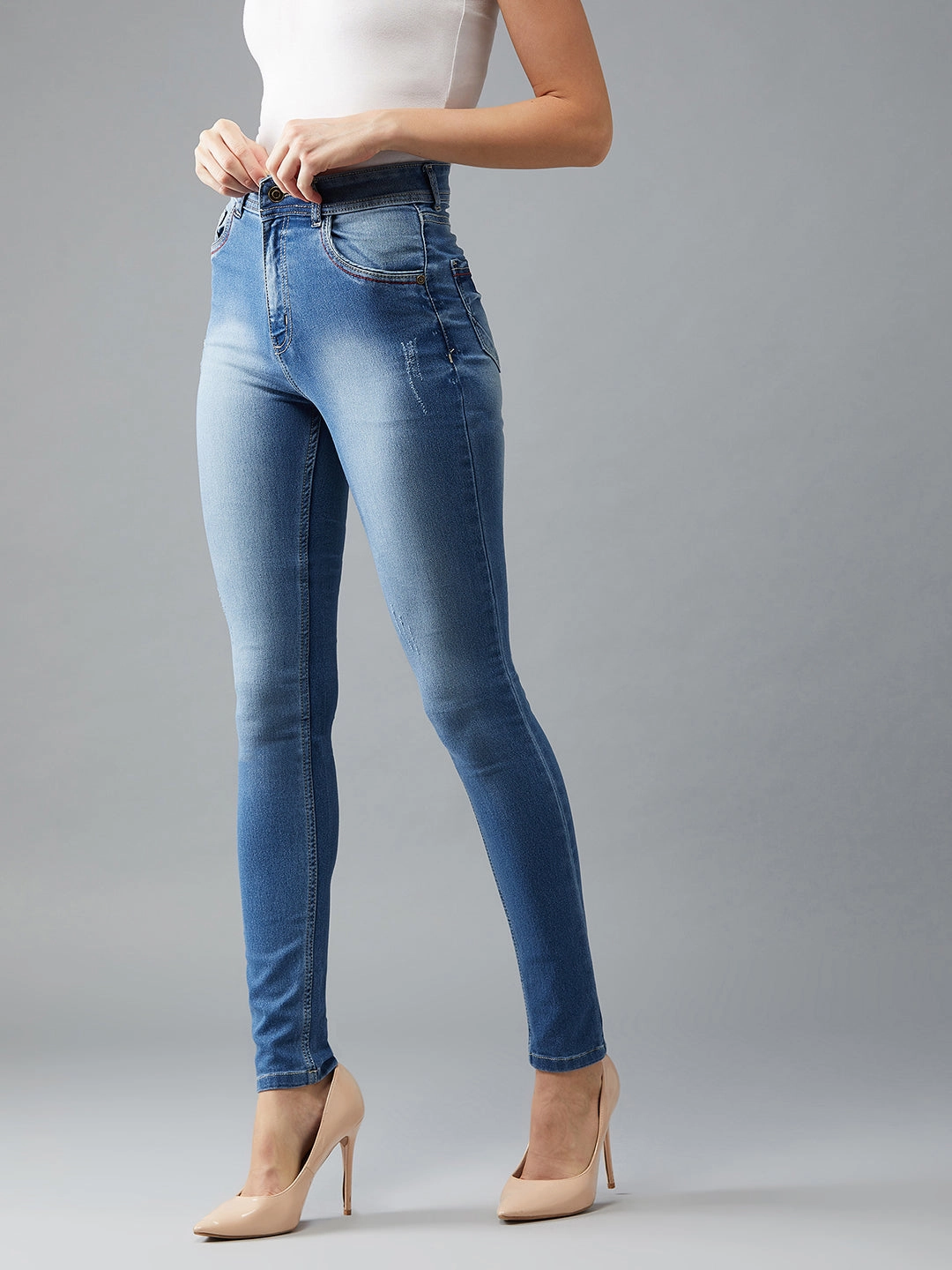 Neutral Base 24/7 Comfort Blue Skinny-Fit High-Rise Stretchable Denim Jeans