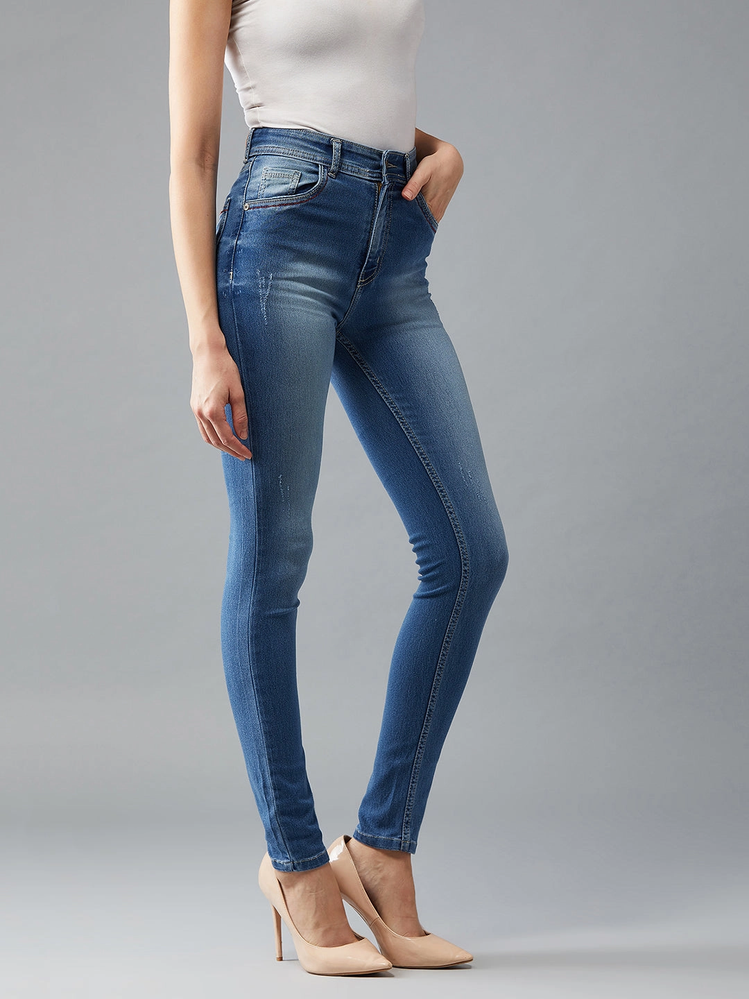 Airy Touch Comfy Wear 24/7 Comfort Blue Skinny-Fit High-Rise Stretchable Denim Jeans