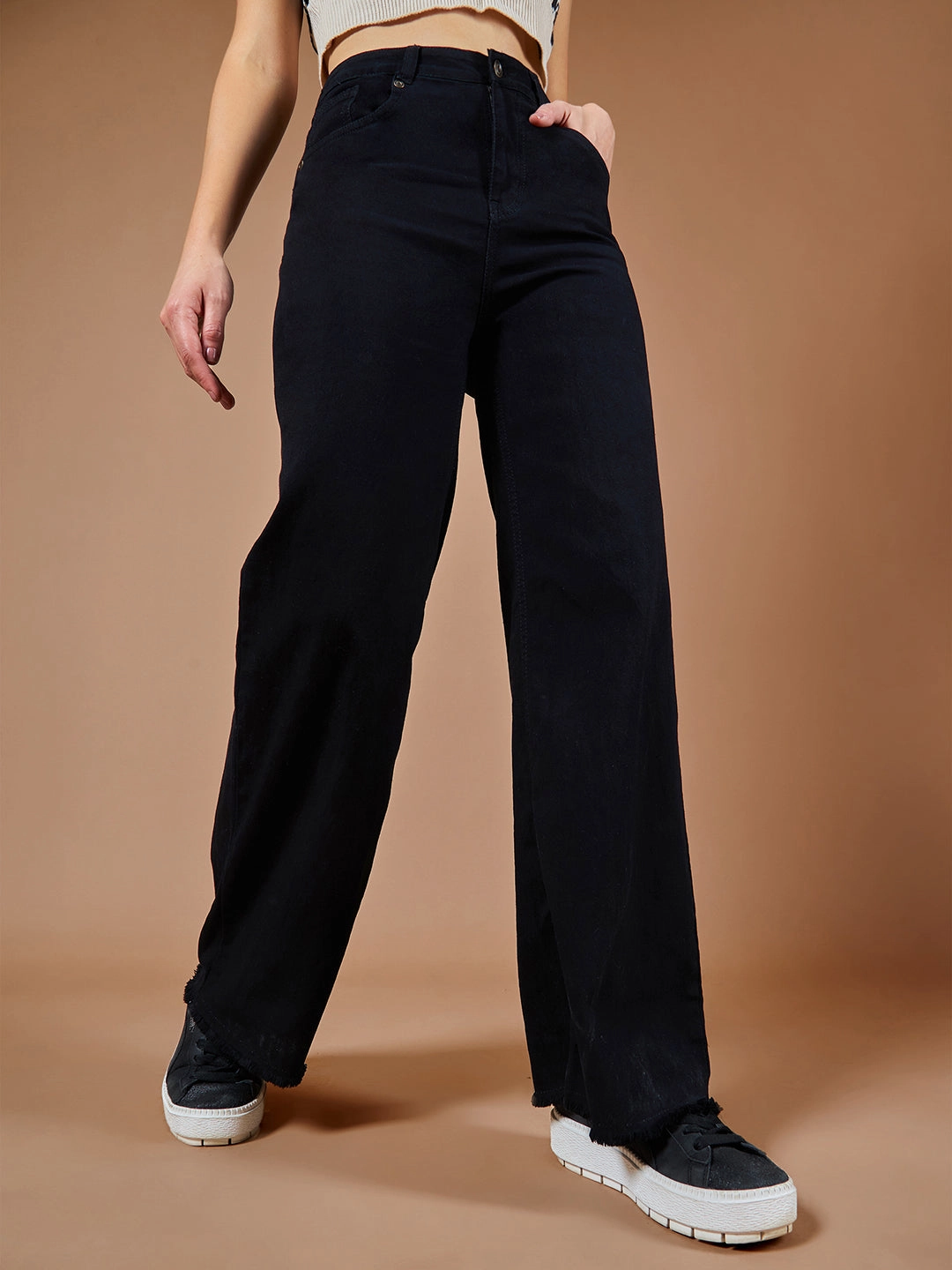 24/7 Comfort Black High-Rise Stretchable Wide-Leg Denim Jeans Smart Waistband