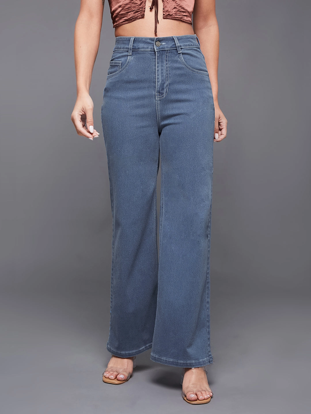 Neutral Outfit Fit For Every Day 24/7 Comfort Blue Wide-Leg High-Rise Stretchable Denim Jeans