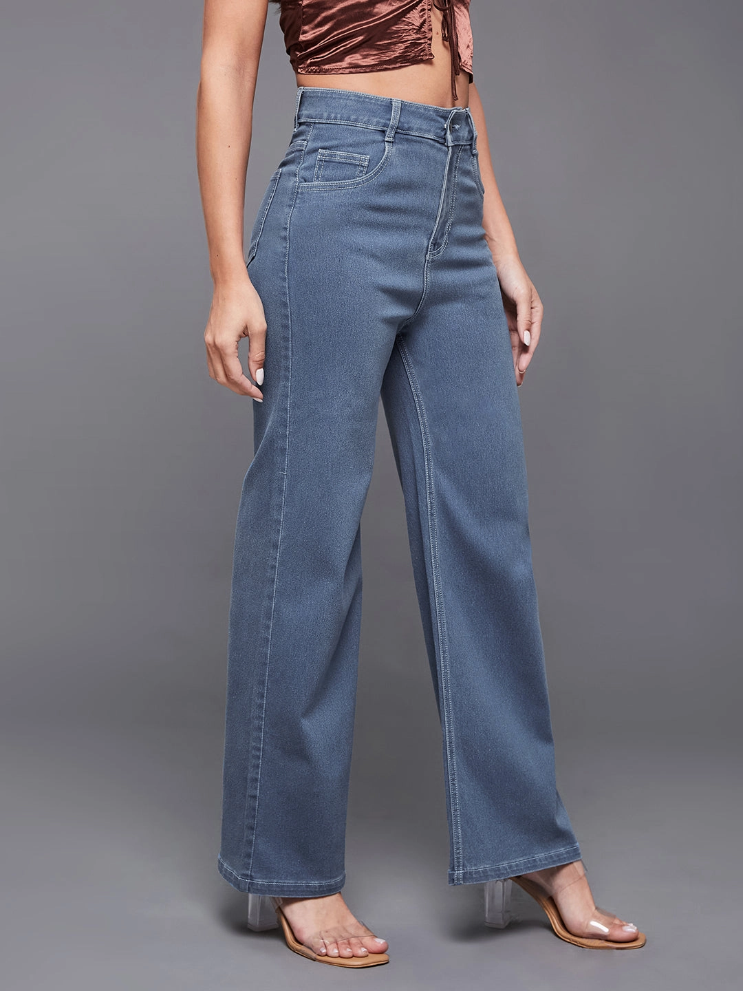 Water Efficient Wash Process 24/7 Comfort Blue Wide-Leg High-Rise Stretchable Denim Jeans