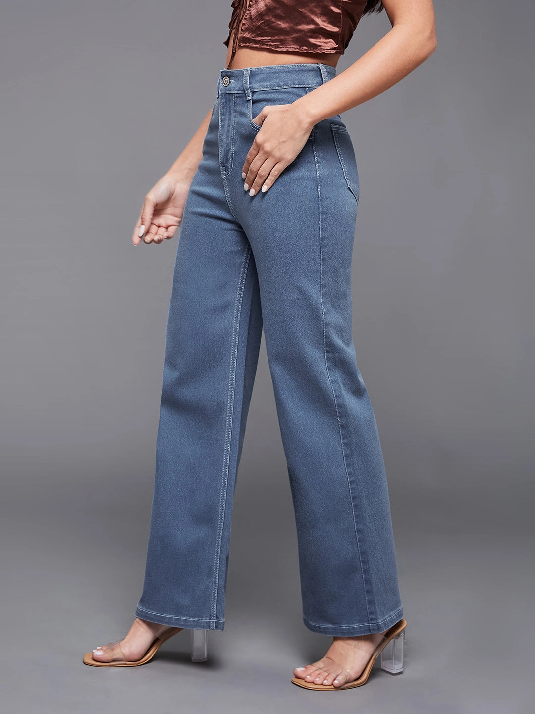 Organic Cotton Neutral Casual Streetwear Fan 24/7 Comfort Blue Wide-Leg High-Rise Stretchable Denim Jeans