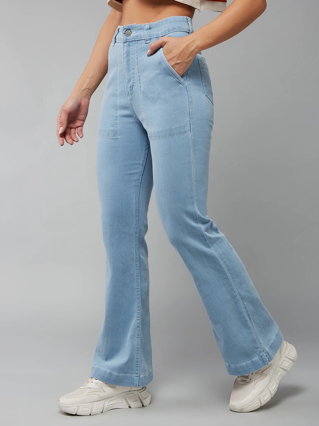 24/7 Comfort Light Blue Bell-Bottom Bootcut High-Rise Stretchable Light Weight Denim Jeans Comfy Touch Smooth Creative Look Adult Fashion