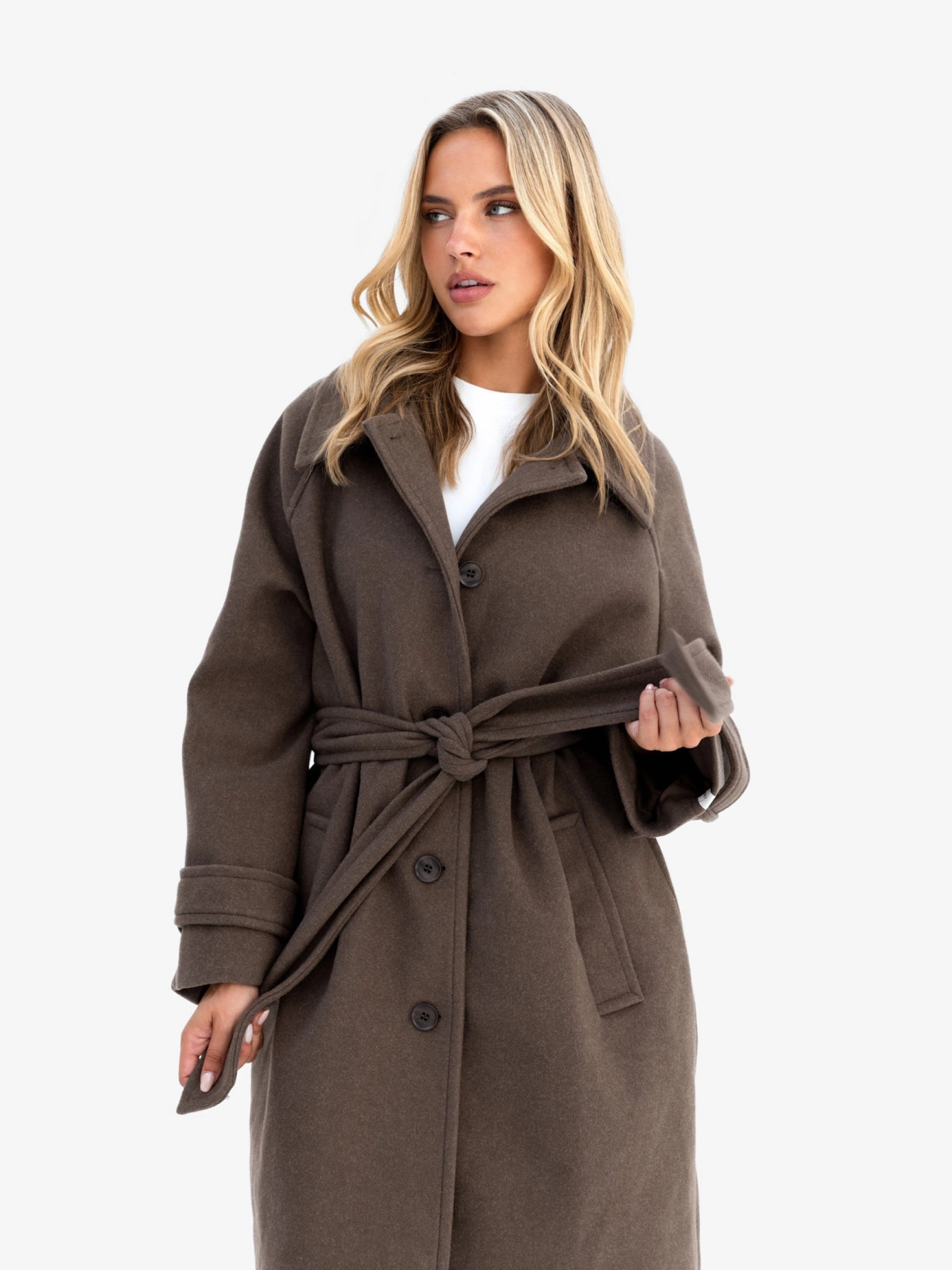 Madalyn Longline Coat - Brown City Commuter ReinforcedElasticHem