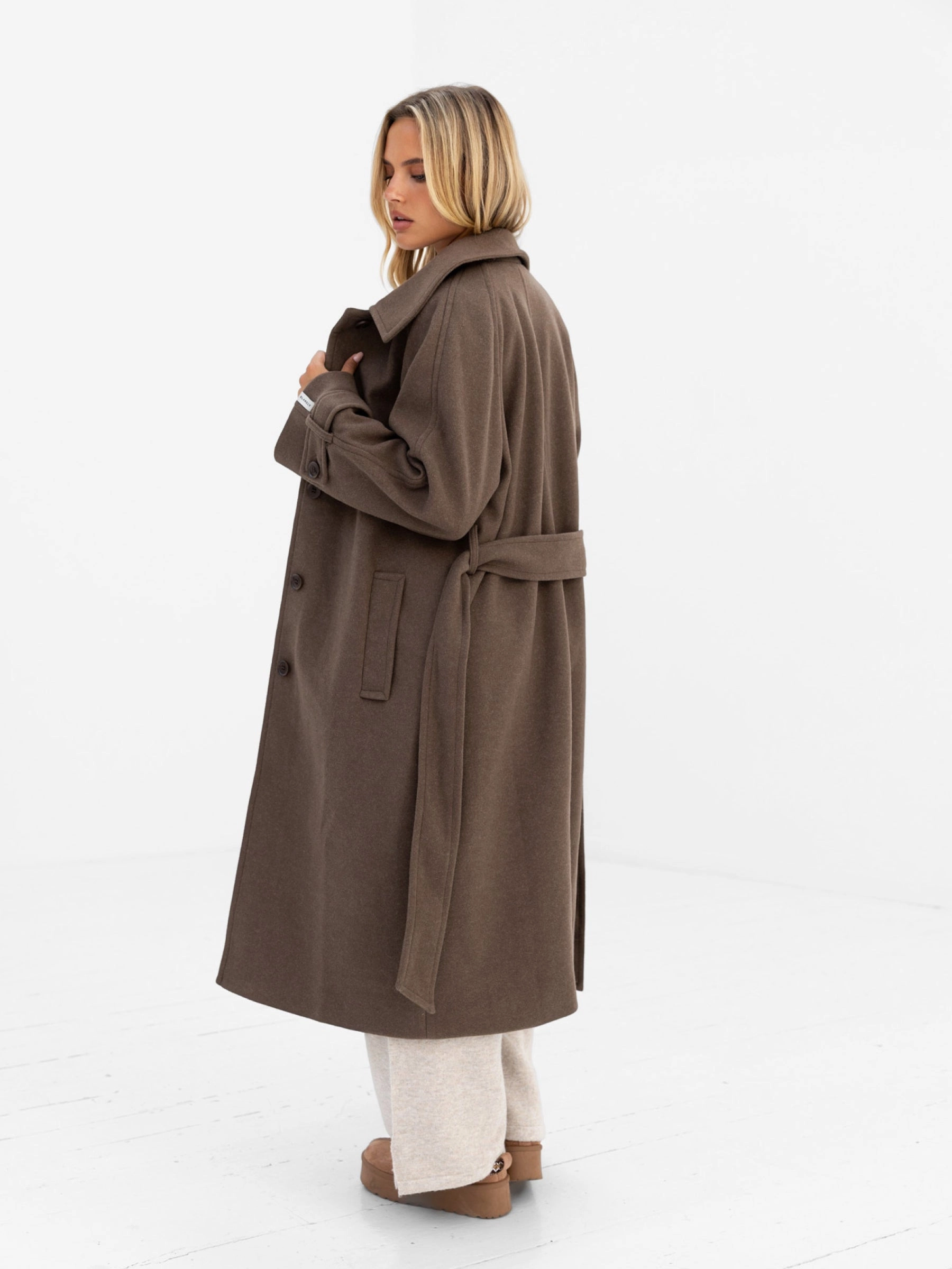 AdjustableHood Madalyn Longline Coat - Brown