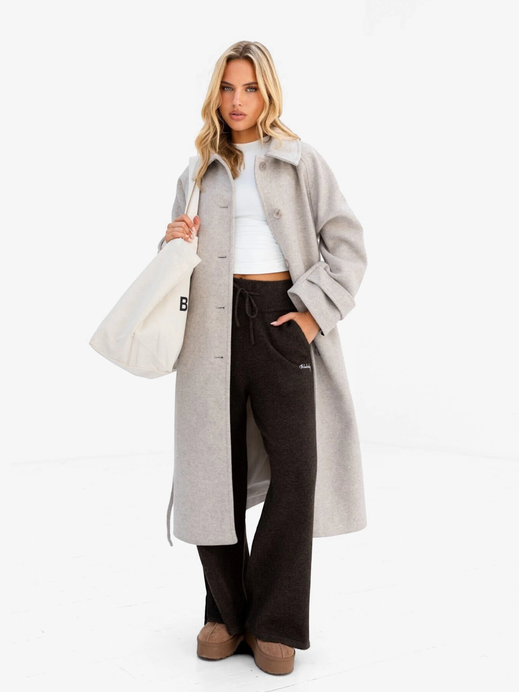 Leather Bits Madalyn Longline Coat - Light Grey