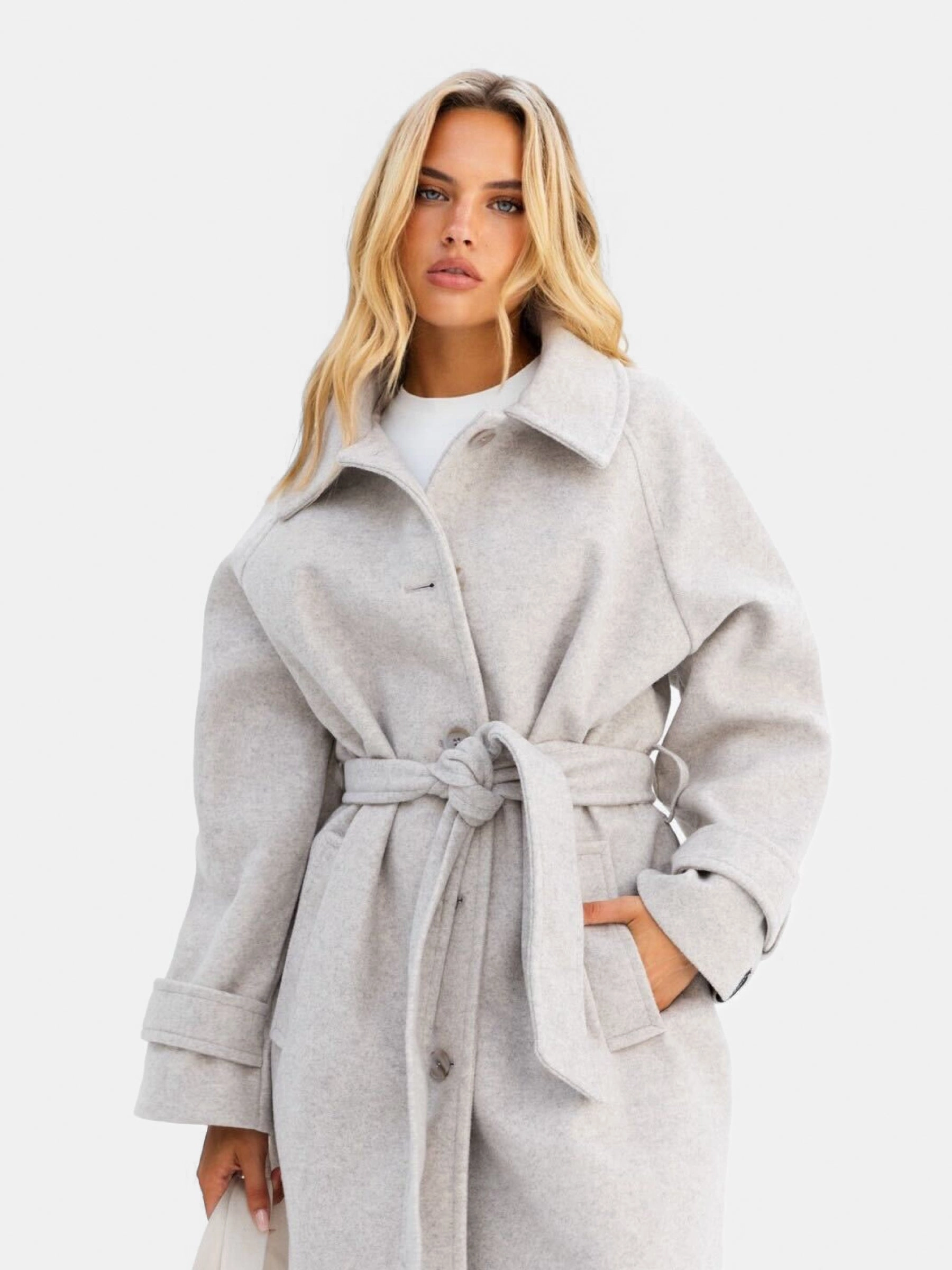 Madalyn Longline Coat - Light Grey Textured Finish Tear Resistant Weave