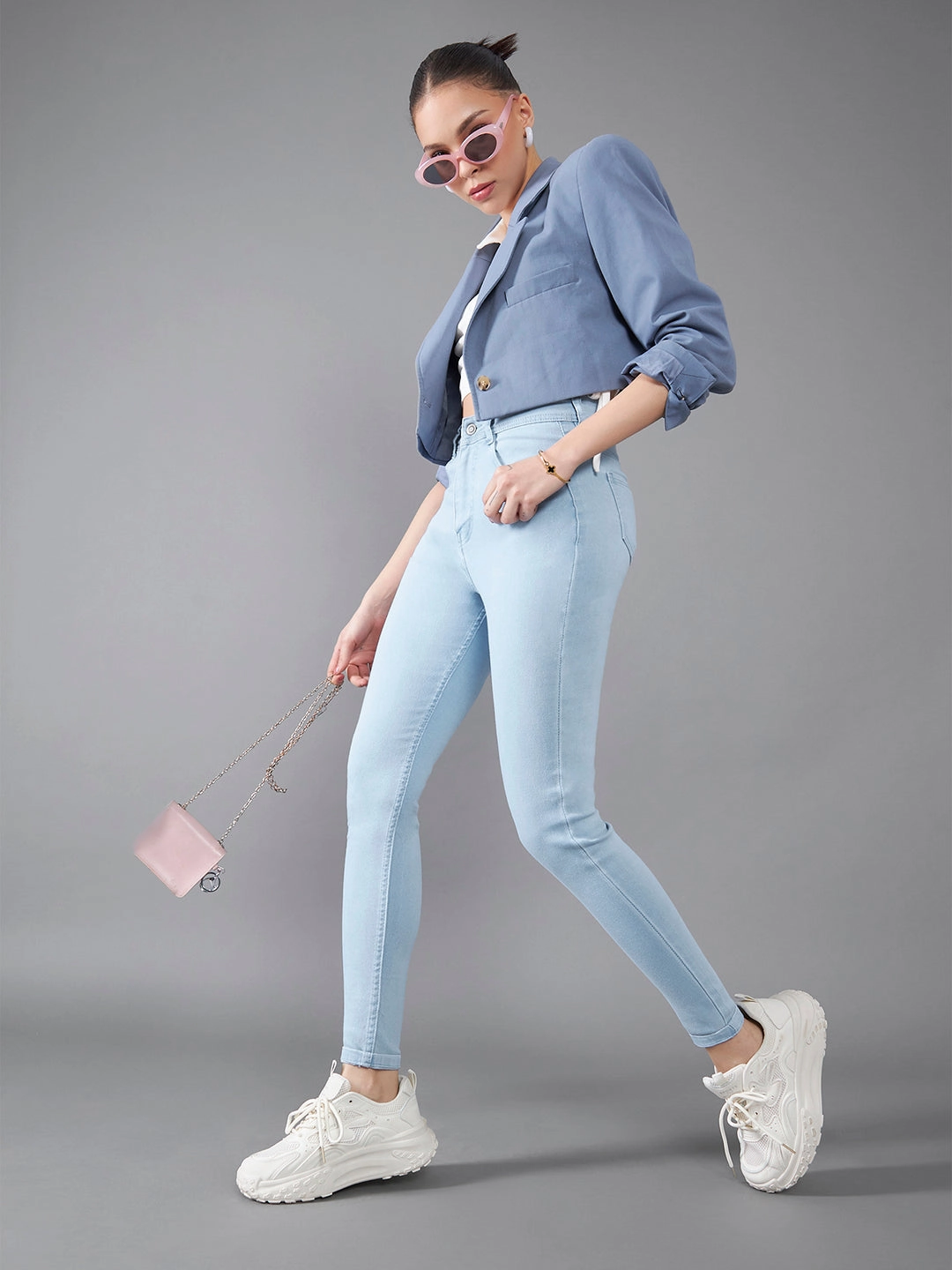 Rainy Day Winter Warmth Autumn Days Women's Light Blue Skinny High-Rise Distressed Ice-Wash Denim Jeans