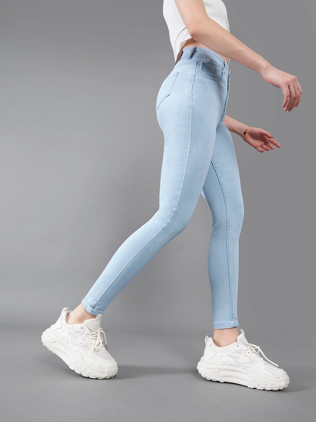 Multi Pocket Utility Grab And Go Women's Light Blue Skinny High-Rise Distressed Ice-Wash Denim Jeans