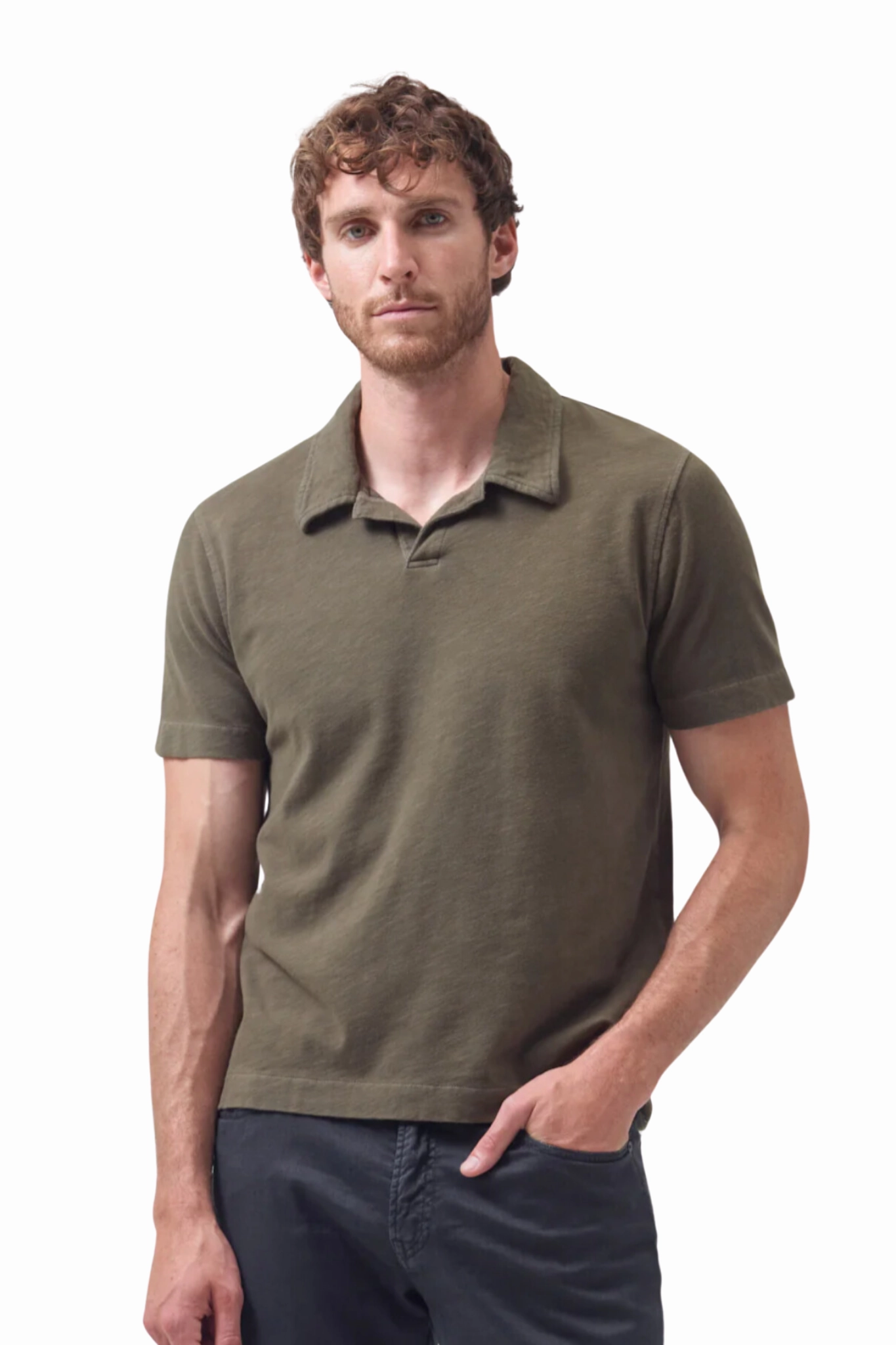Malachi Slub Polo in Seawater Layered Hem Reinforcement Athletic Fit