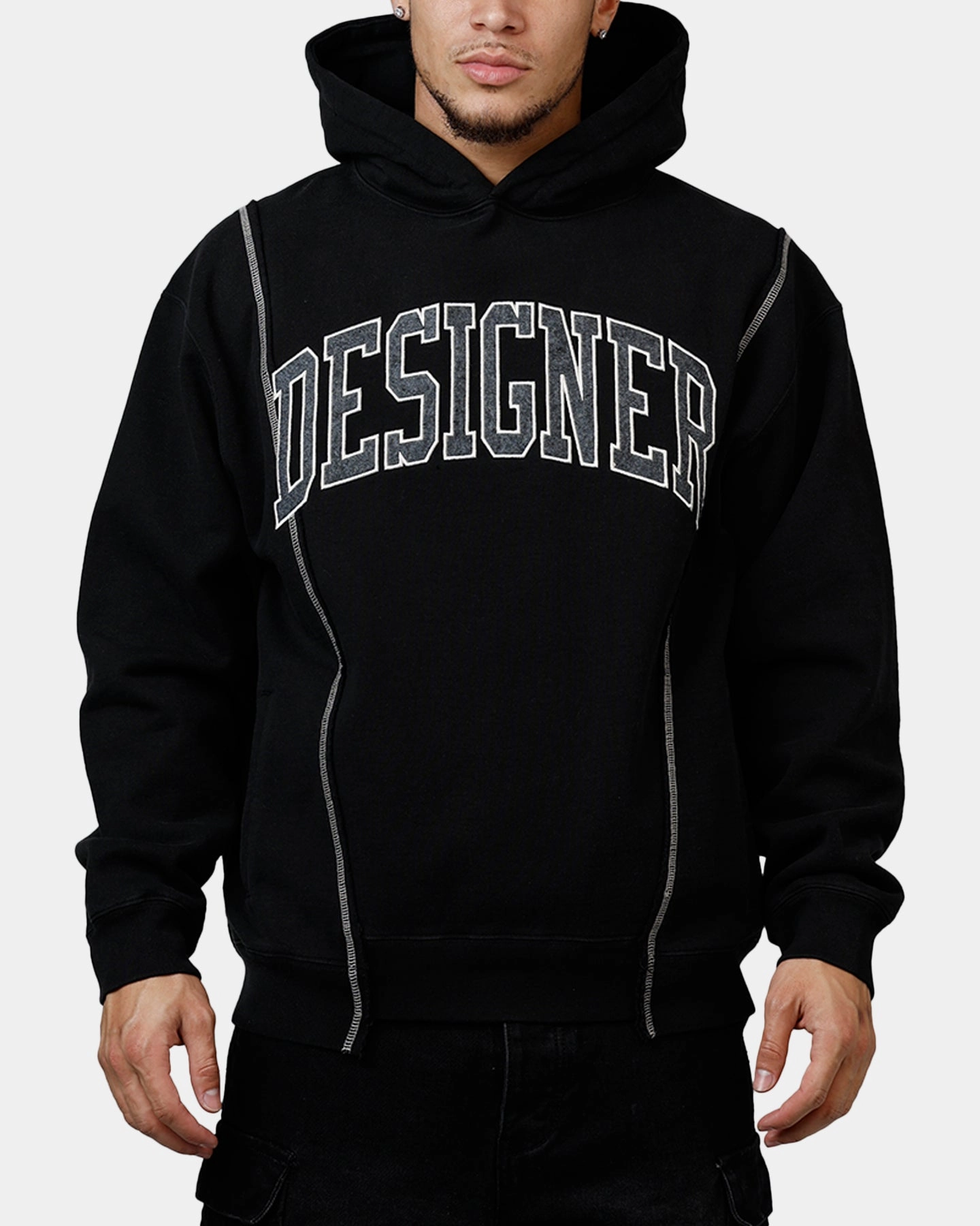 Anti Bacterial Layer Tapered Side Panels Market Designer Split Hoodie Washed Black