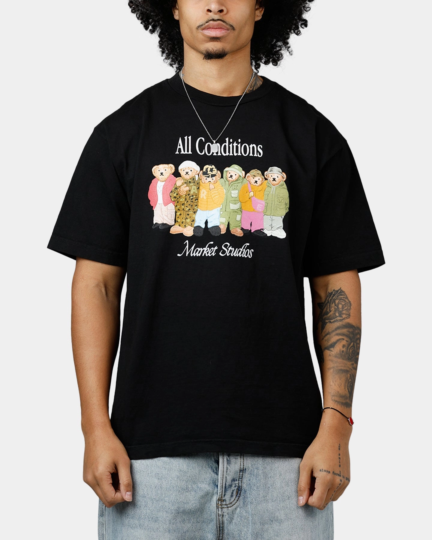 Market Gorpcore Bears T-Shirt Washed Black Stain Resistant Treatment