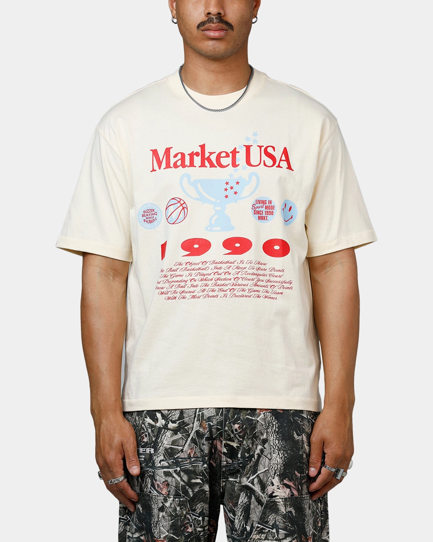 Garment Washed Market Smiley 1990 T-Shirt Cream