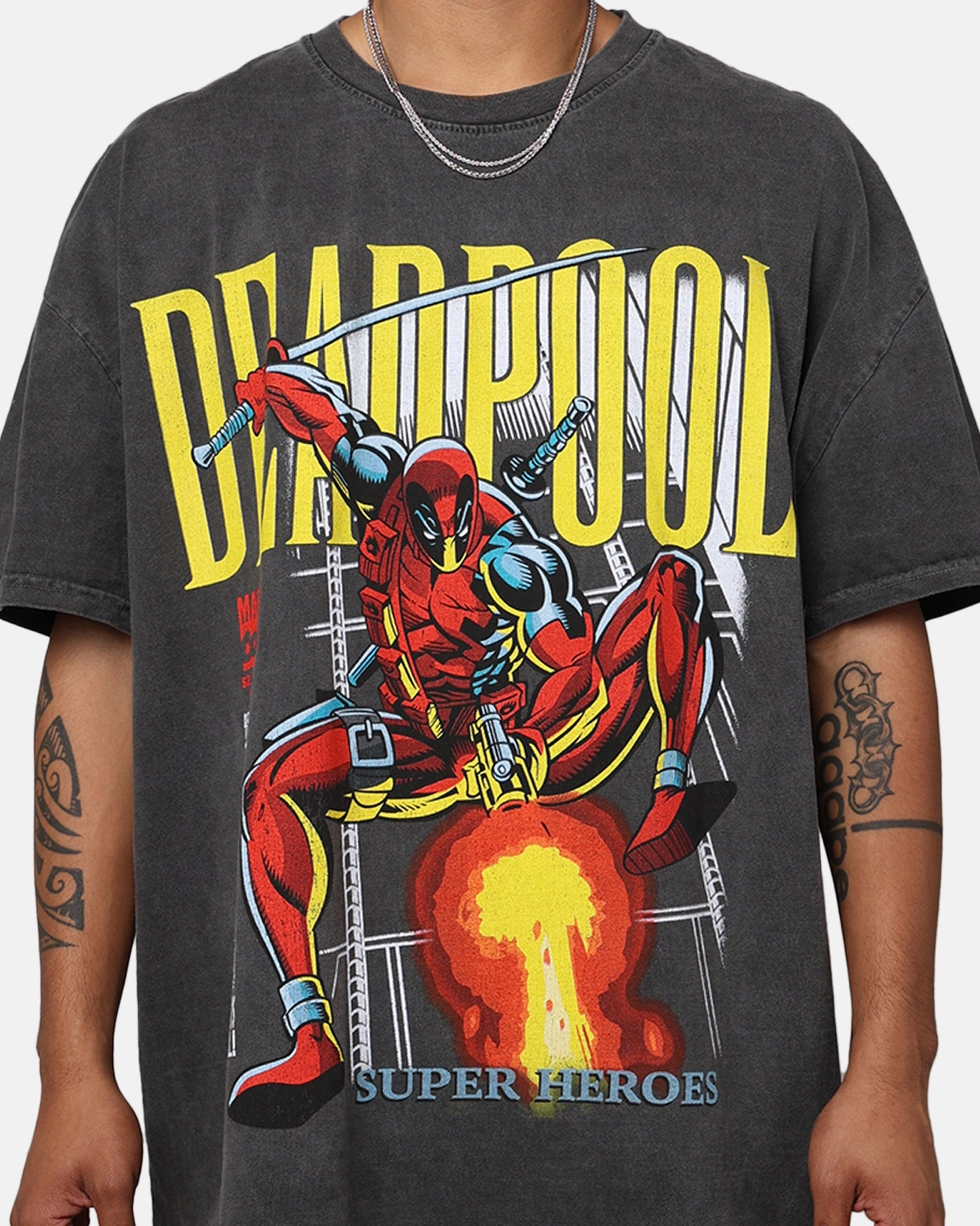 Marvel Deadpool Comic Heavyweight T-Shirt Black Wash SeamlessKnitConstruction