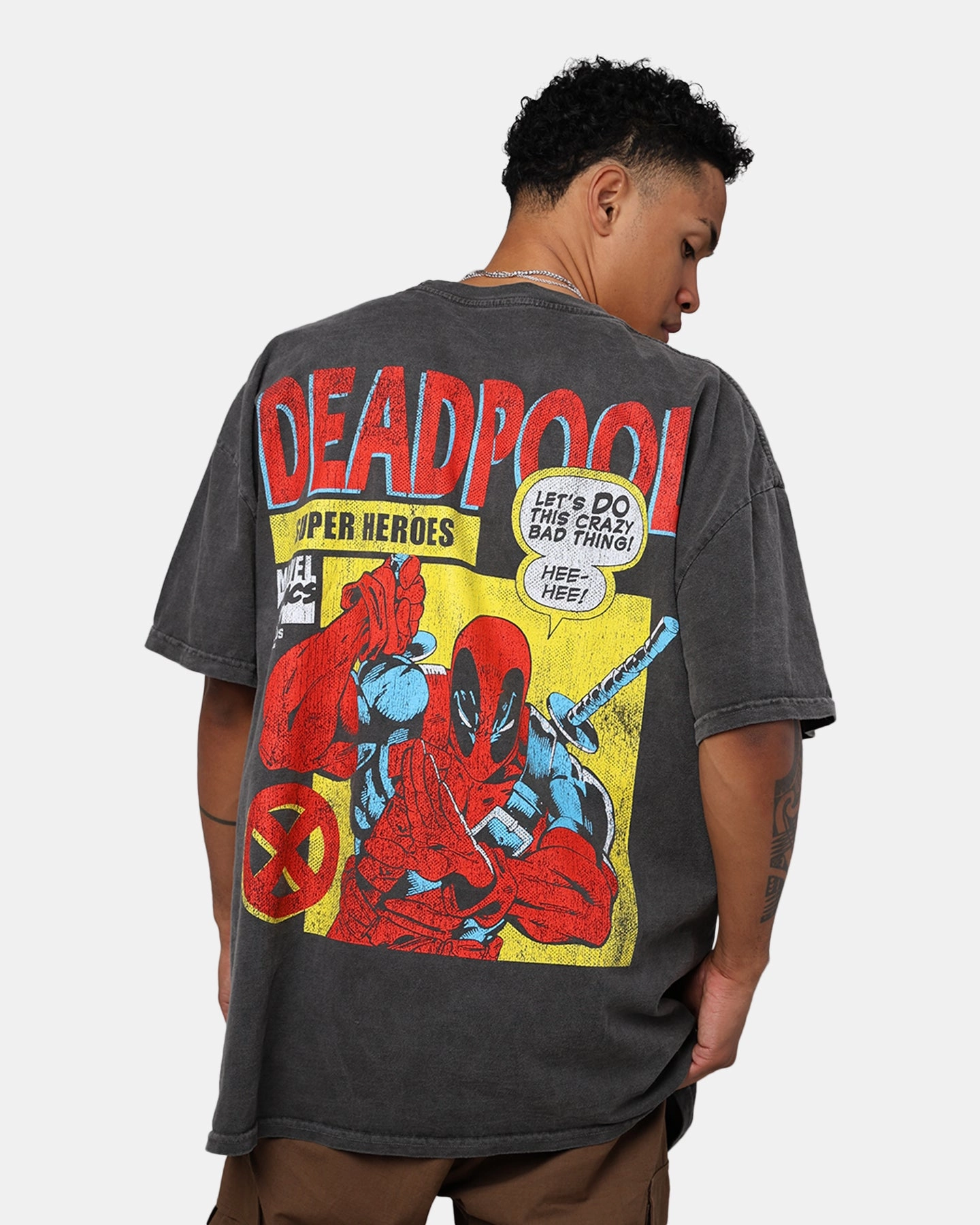 Marvel Deadpool Comic Heavyweight T-Shirt Black Wash sporty wear Flexible Waistband