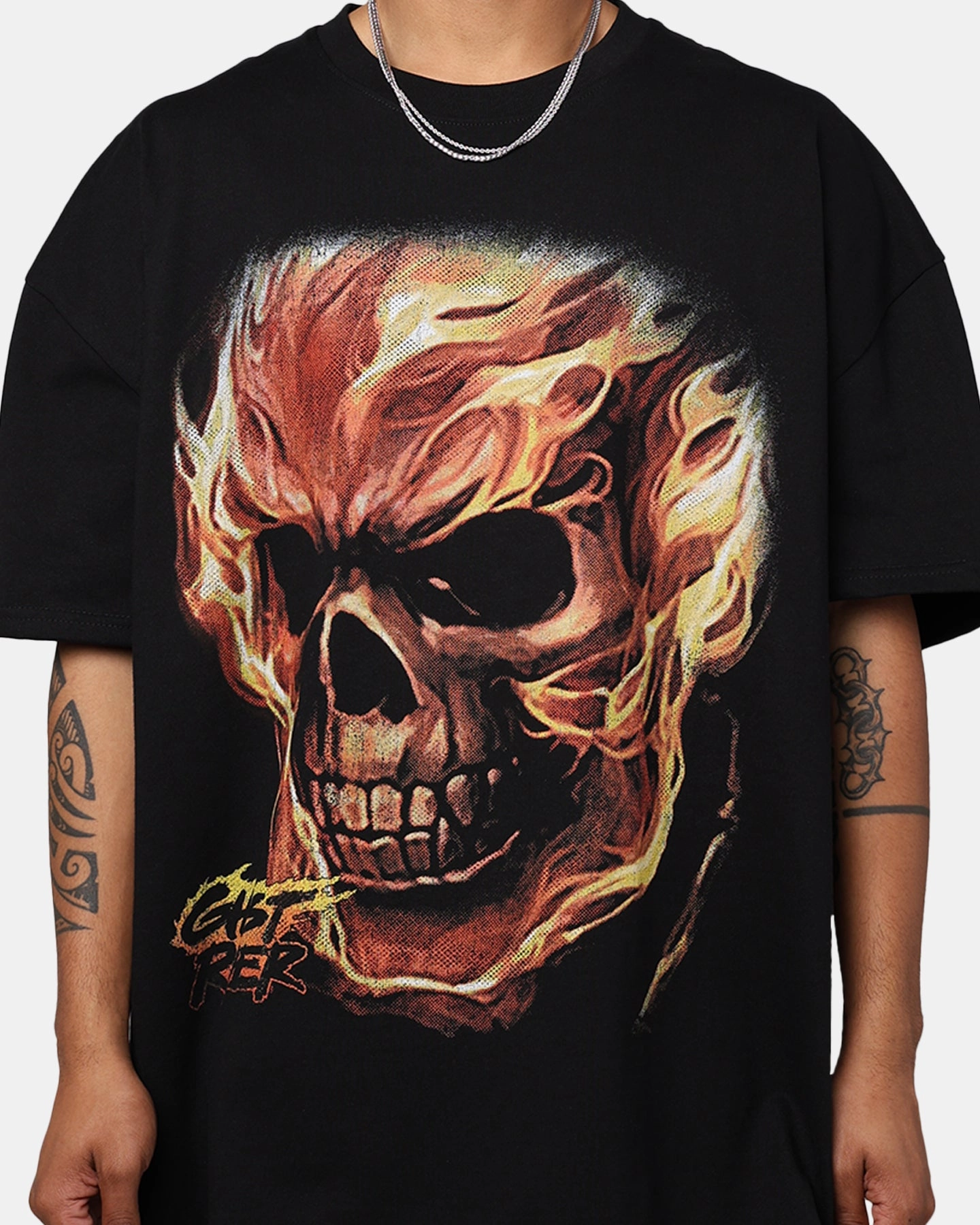 Marvel Ghost Rider Heavyweight T-Shirt Black DropShoulderConstruction Ribbed Trim Details