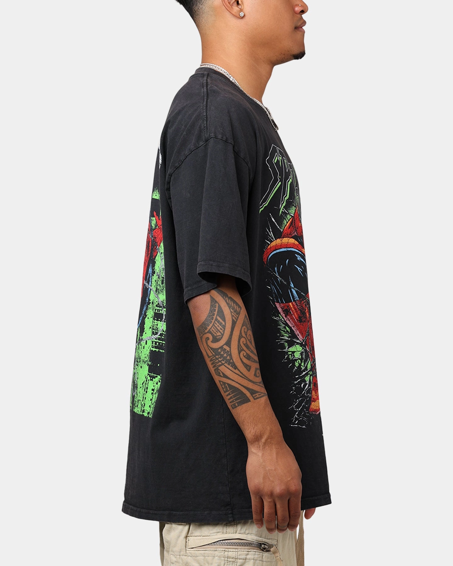 Stretch Weave Construction Marvel Spider-Man T-Shirt Black Acidwash