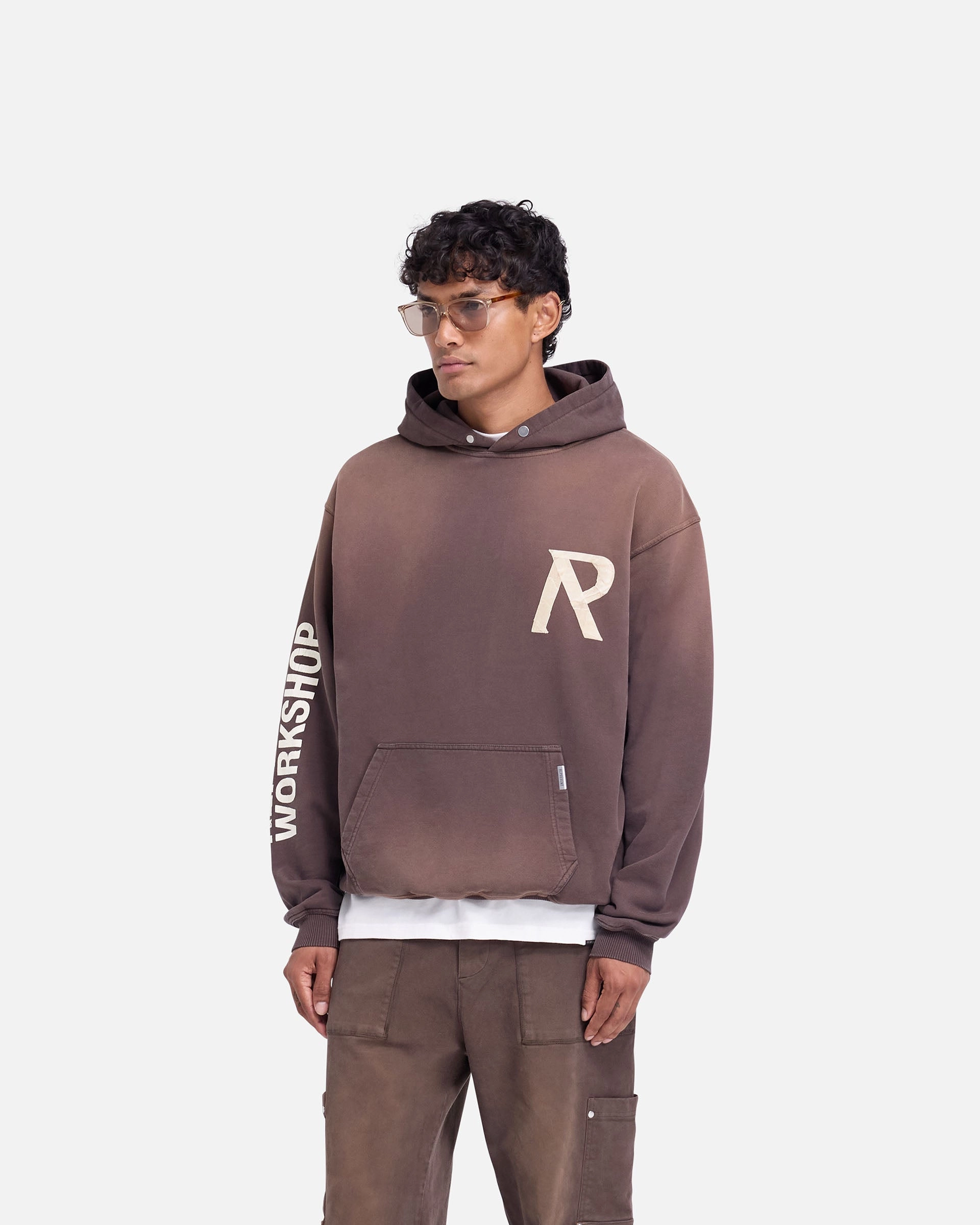 Monochrome Palette Masking Tape Initial Hoodie - Cedar