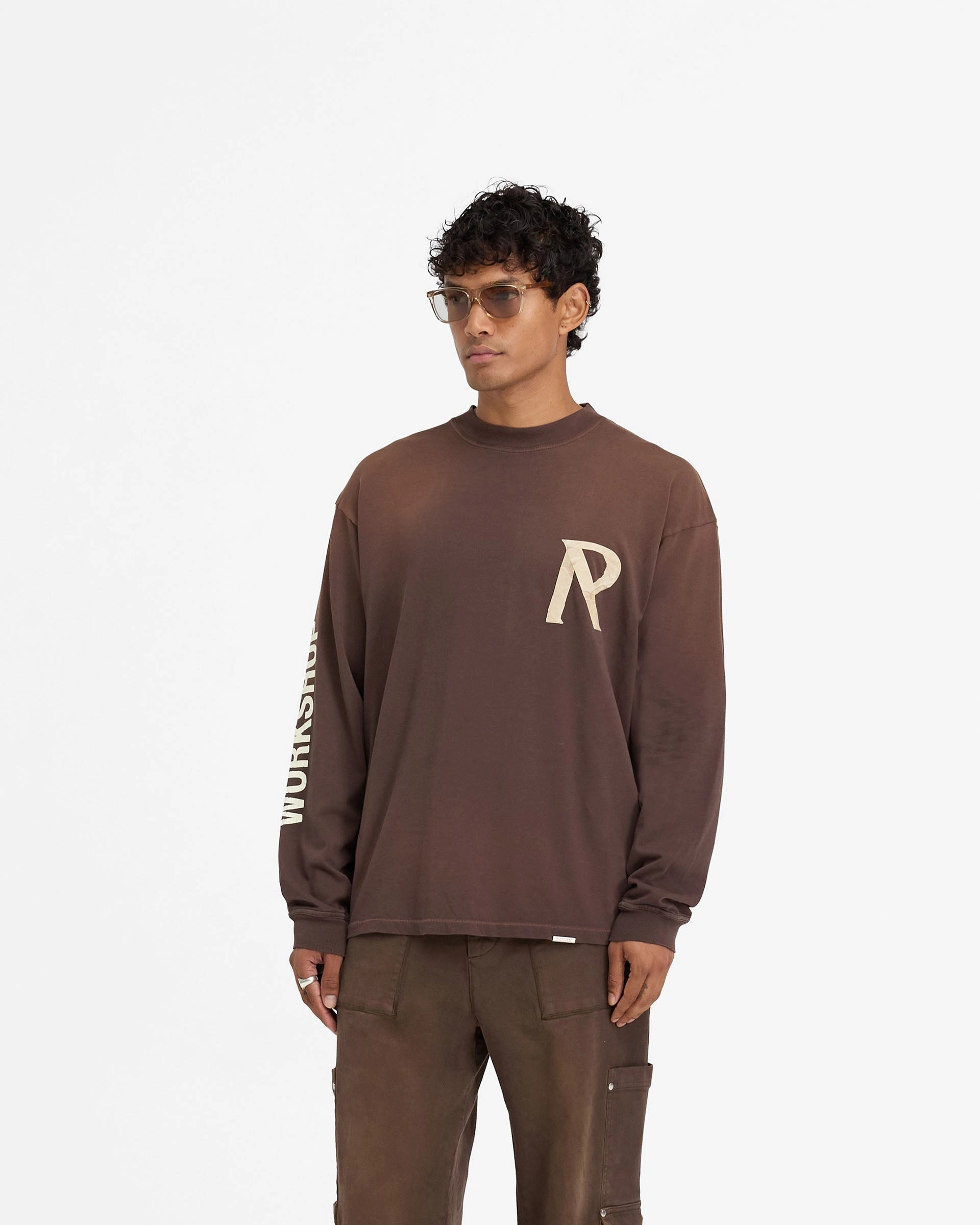 Masking Tape Initial Long Sleeve T-Shirt - Cedar Eco Friendly Fabric