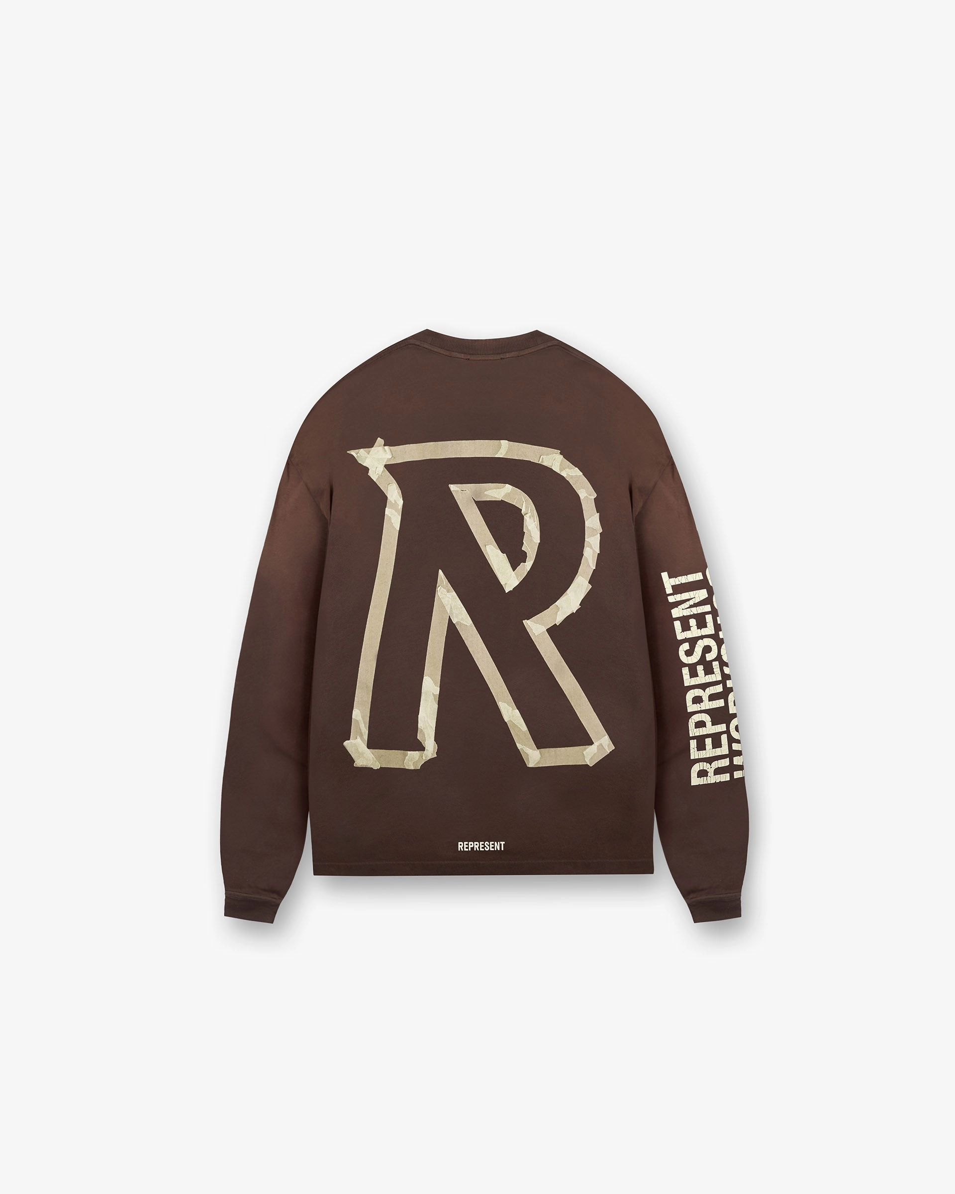 Slim Fit Cut Masking Tape Initial Long Sleeve T-Shirt - Cedar