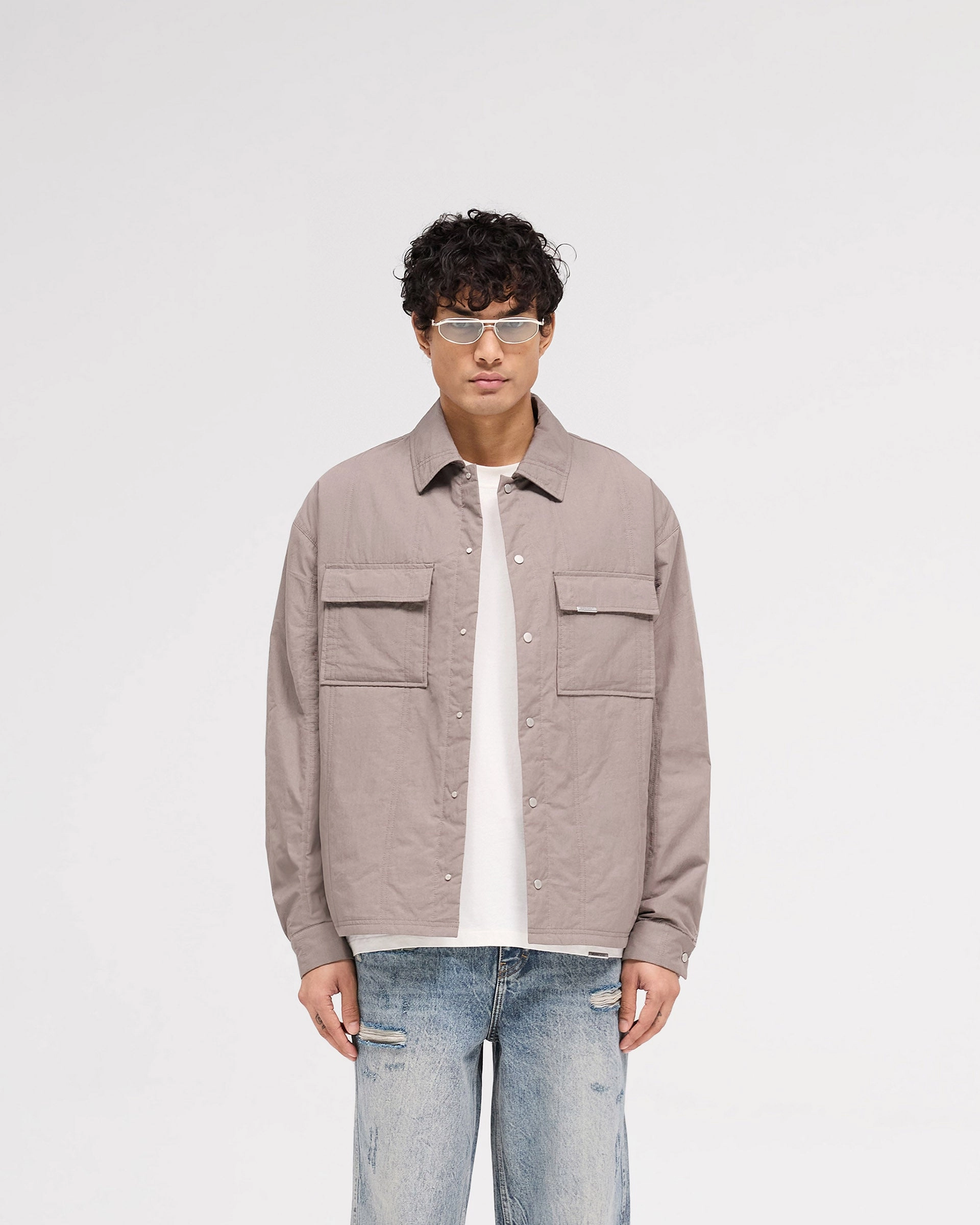 Everyday Essential Twill Weave Quilted Overshirt - Mid Grey