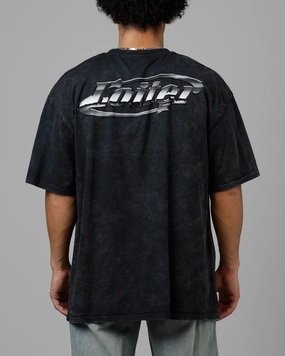 Active Design Loiter Chrome Logo T-Shirt Black Acidwash