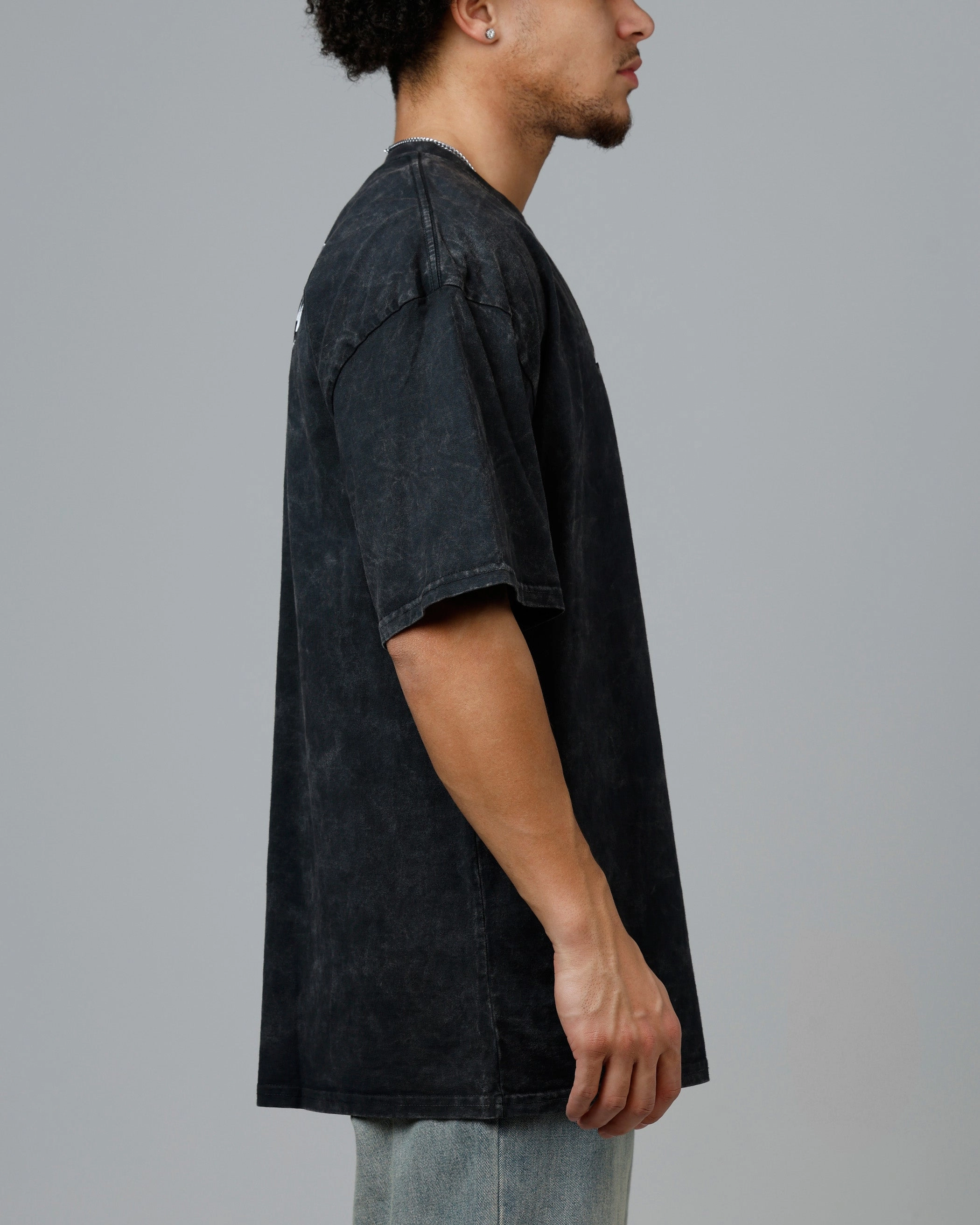 Loiter Chrome Logo T-Shirt Black Acidwash Flatlock Seam Design