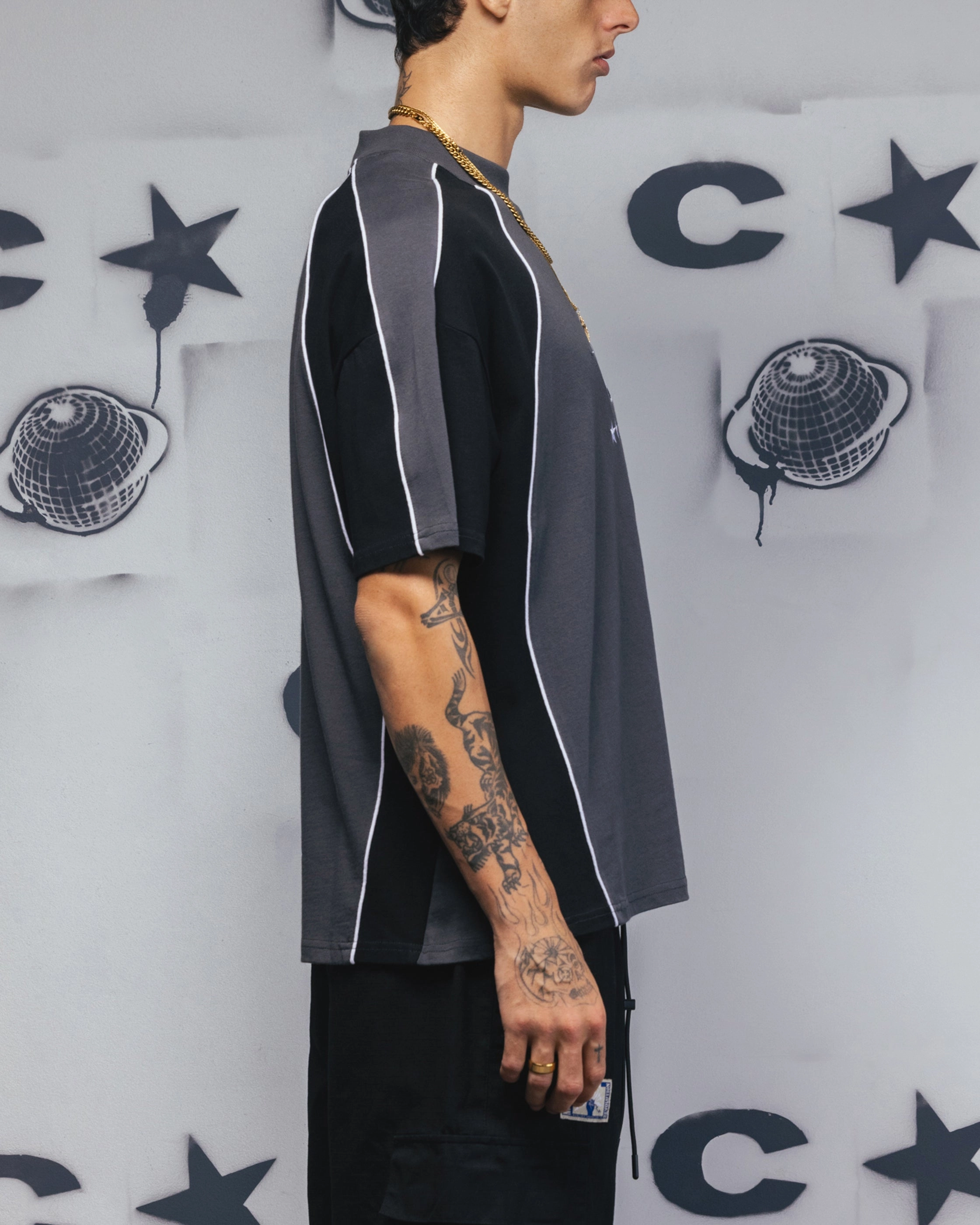 TearResistant Blends Carre Vortex Panelled T-Shirt Grey/Black