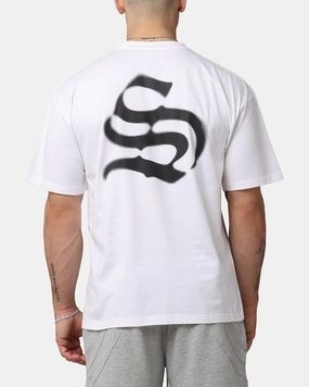 Minimalist Silhouette Cut Soft Brushed Finish Saint Morta Gothic Rein Drop T-Shirt White