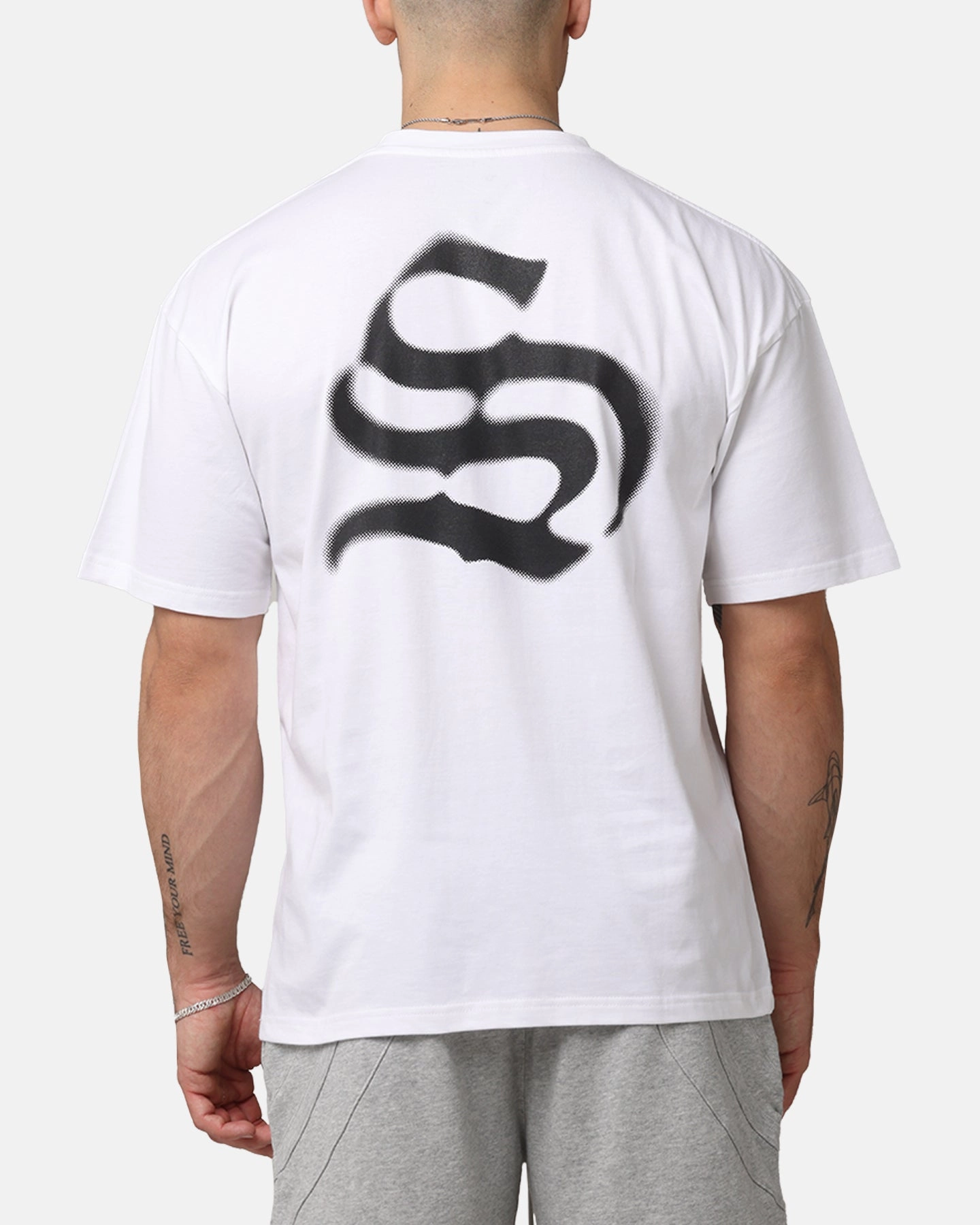 Minimalist Silhouette Cut Soft Brushed Finish Saint Morta Gothic Rein Drop T-Shirt White