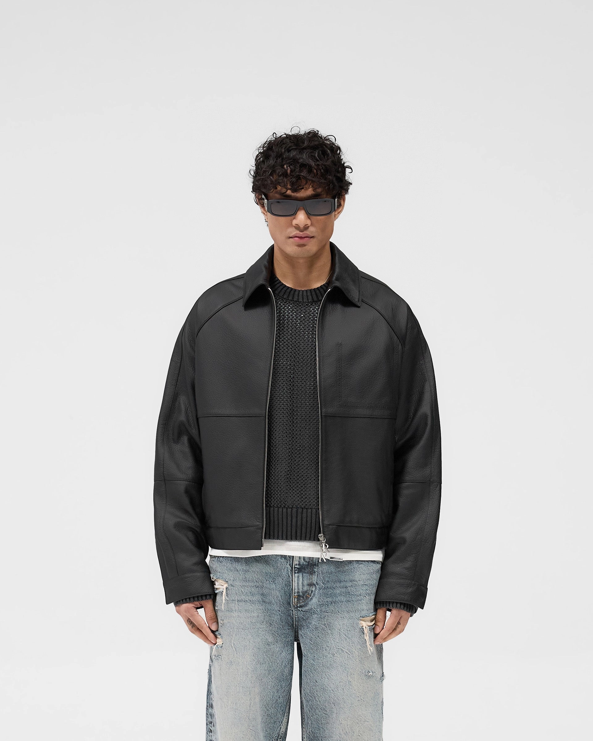 Basic Essential Layer Roll Up Storage Design Overdrive Leather Jacket - Black