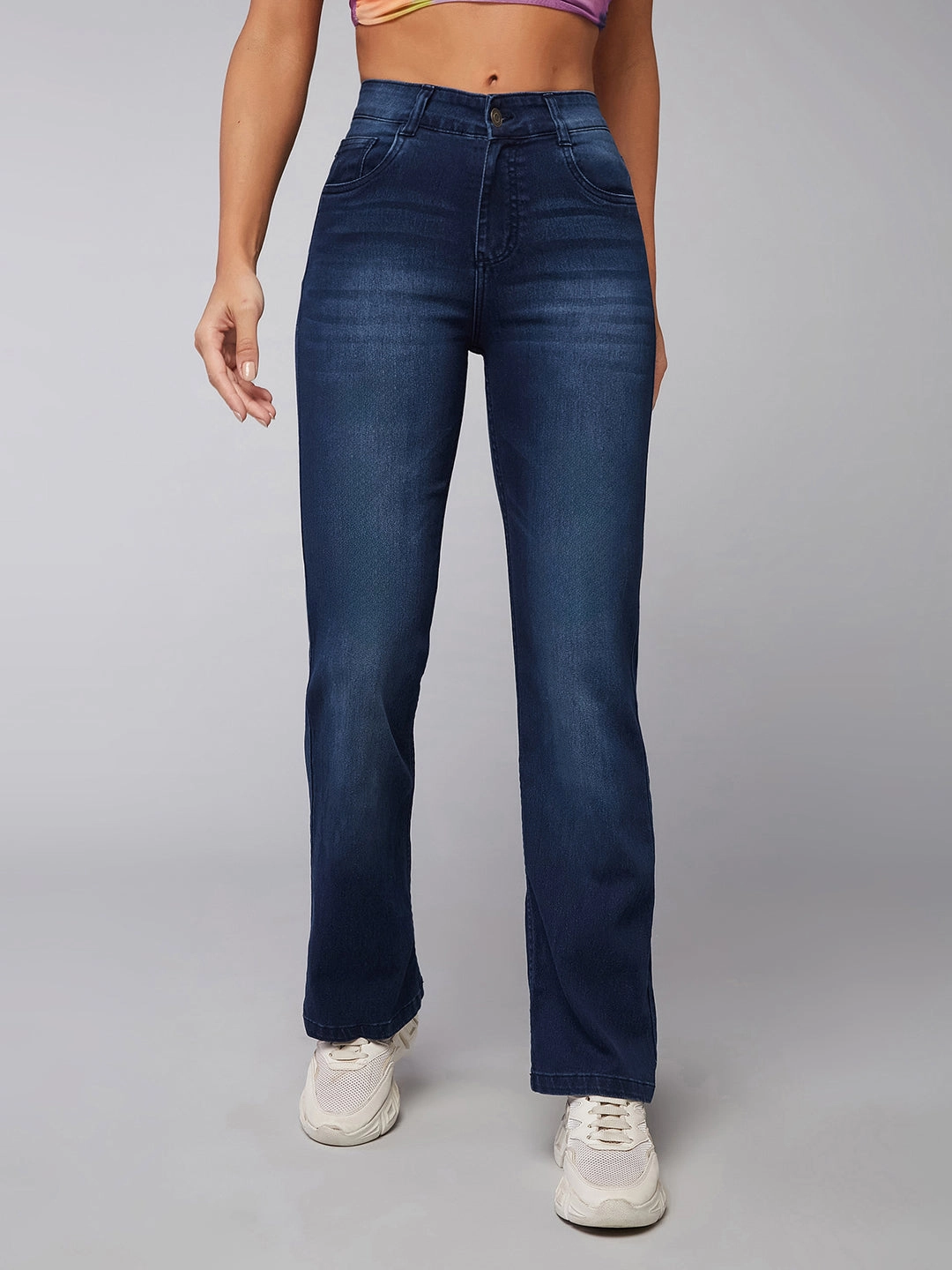 CHASEstretch? Navy blue Wide leg Mid rise Clean look Regular Stretchable Denim Jeans Classic Weekend Getaway