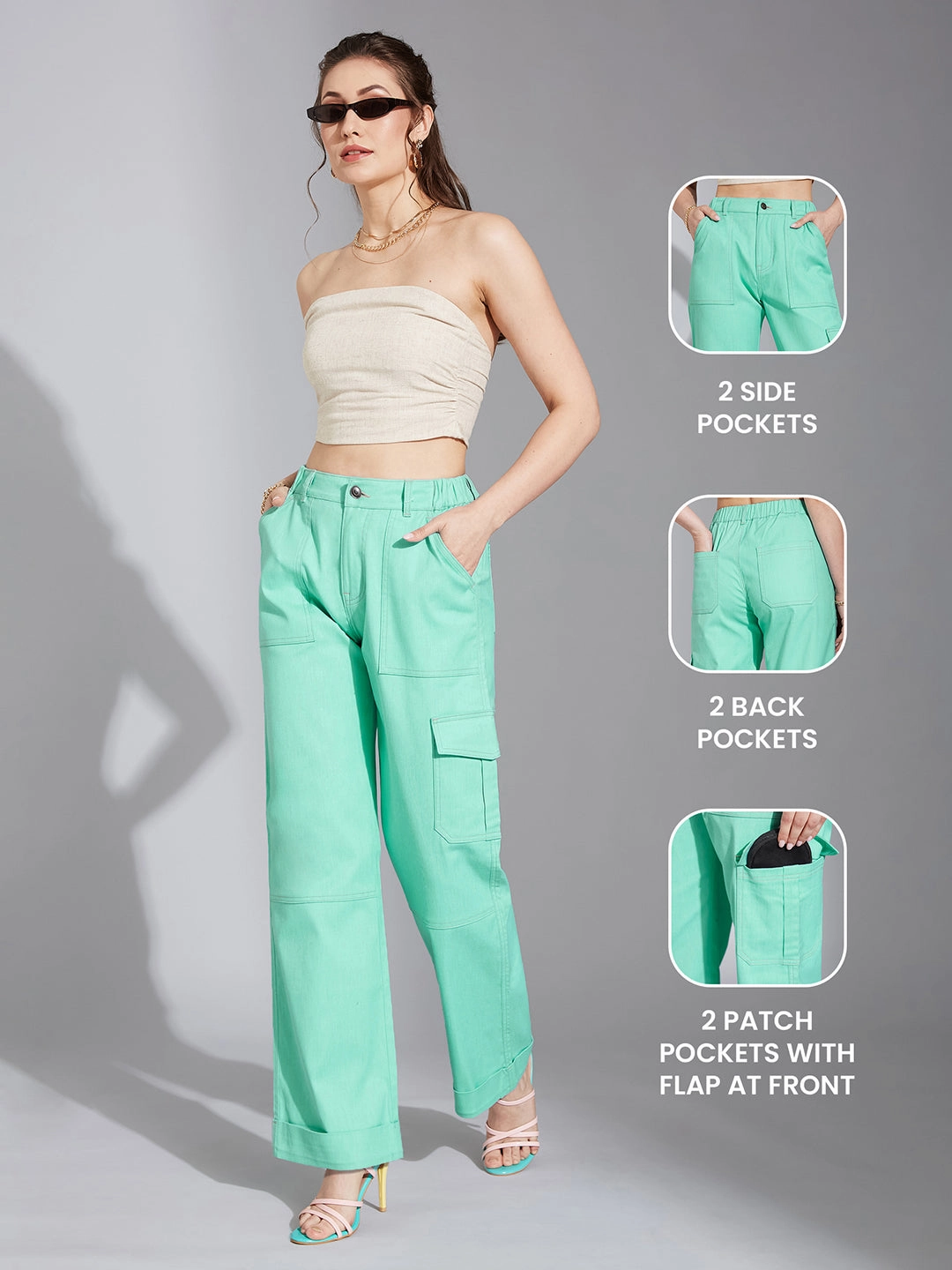 Go To Outfit Mid Rise Structure Women's Turquoise Wide-Leg High-Rise Clean-Look Stretchable Denim Pants