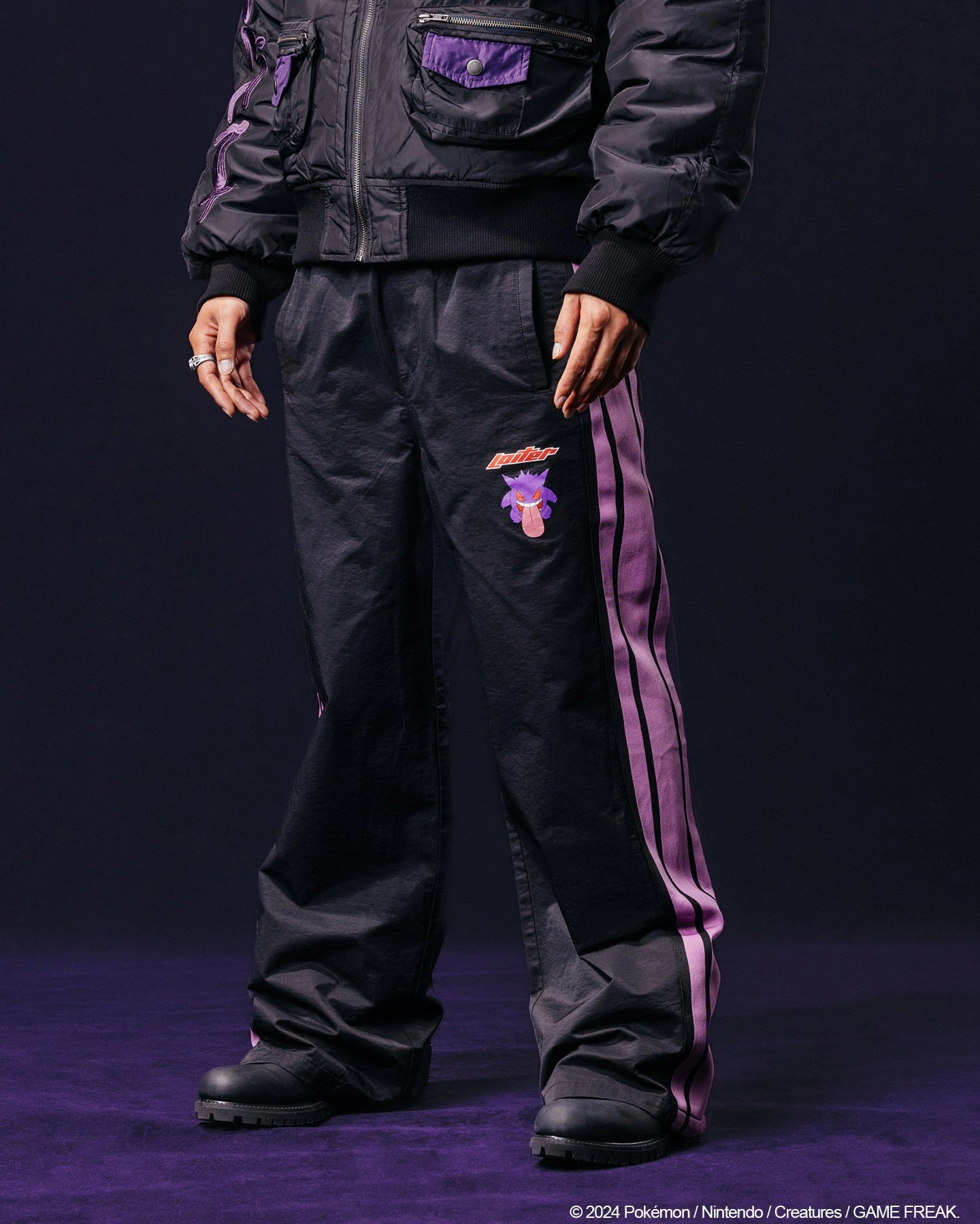 Pok??mon By Loiter Gengar Trainer Trackpant Black/Purple Laser Cut Perforations Practical Fit