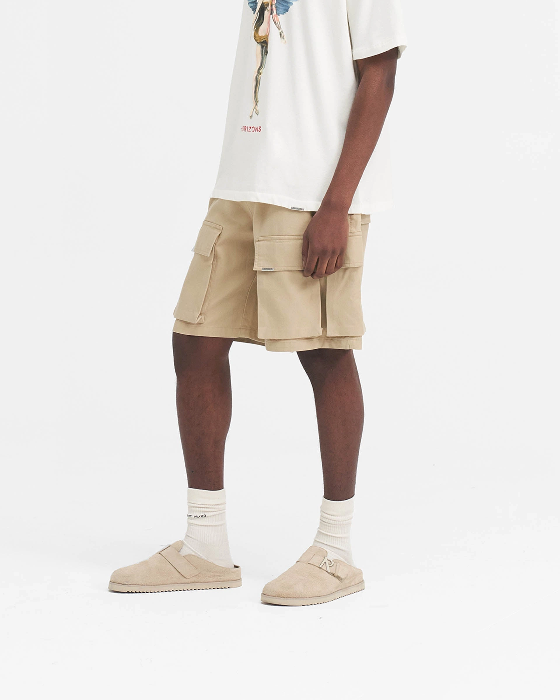 Baggy Cotton Cargo Short - Sandstone Flex Waist System gym kit