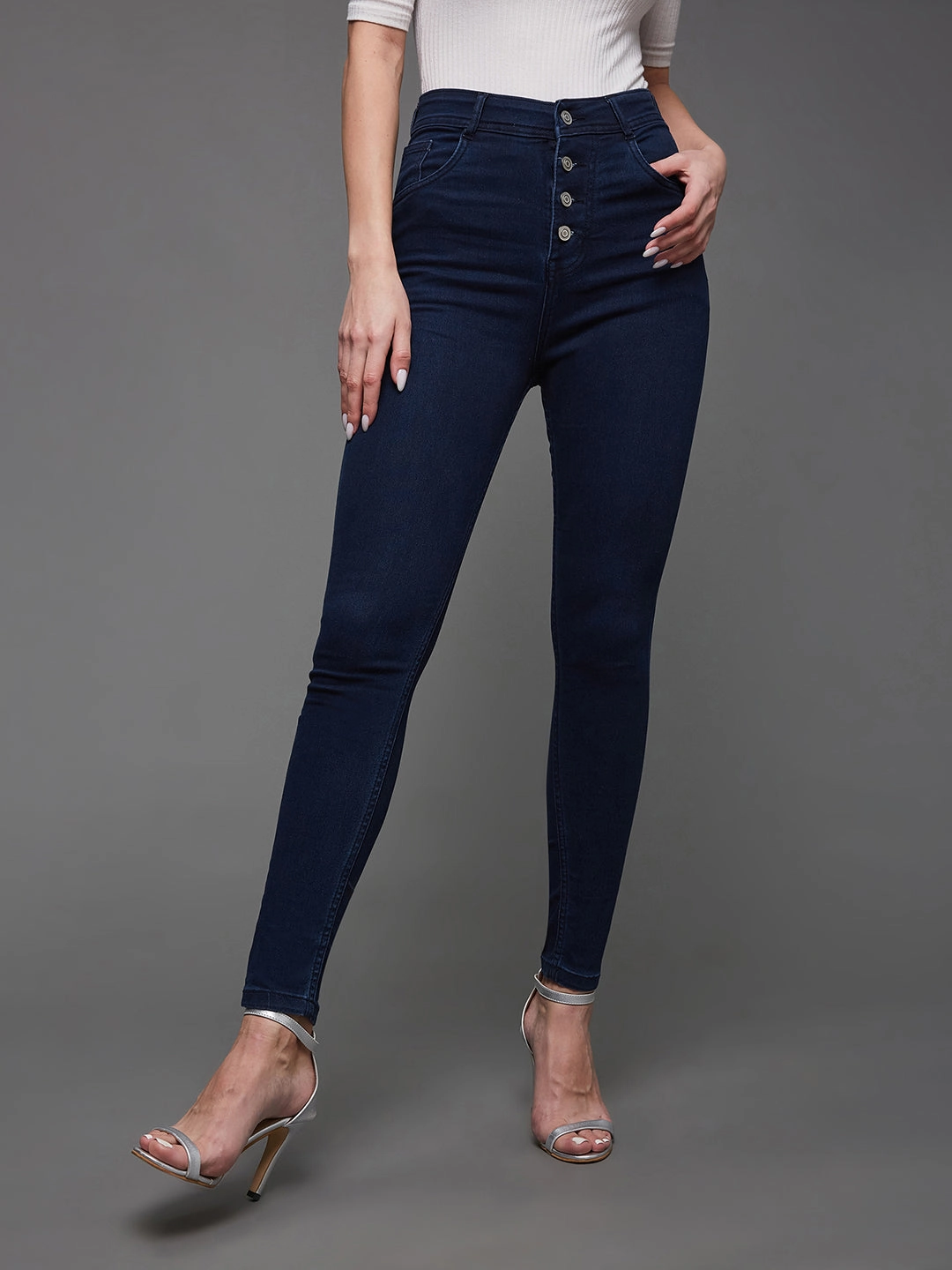 Fitted Comfort 24/7 Comfort Navy-Blue Skinny-Fit High-Rise Stretchable Denim Jeans