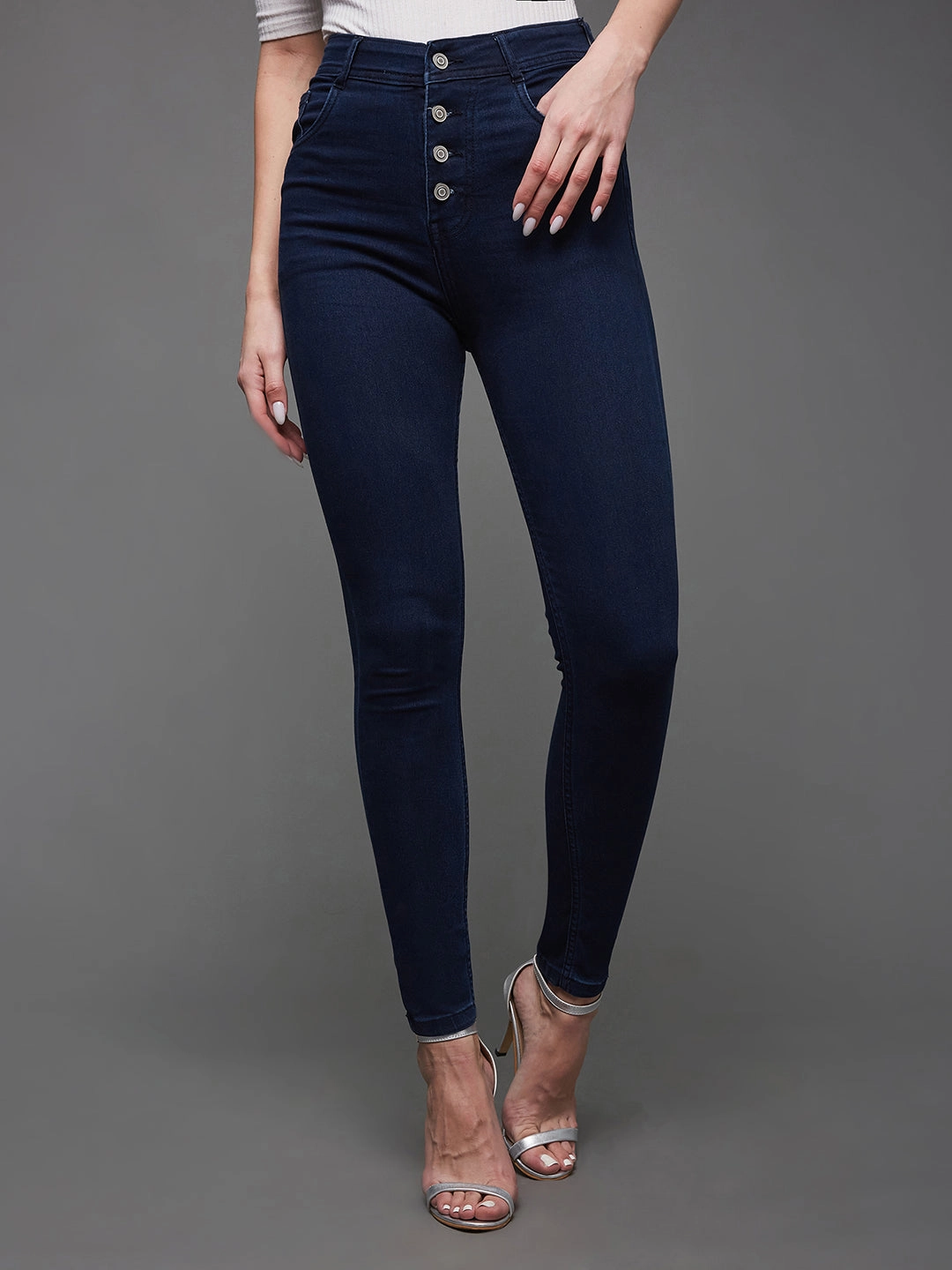 24/7 Comfort Navy-Blue Skinny-Fit High-Rise Stretchable Denim Jeans Four Way Stretch Fabric Modern Weekend Style