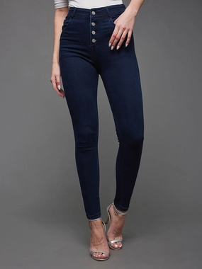 24/7 Comfort Navy-Blue Skinny-Fit High-Rise Stretchable Denim Jeans Four Way Stretch Fabric Modern Weekend Style