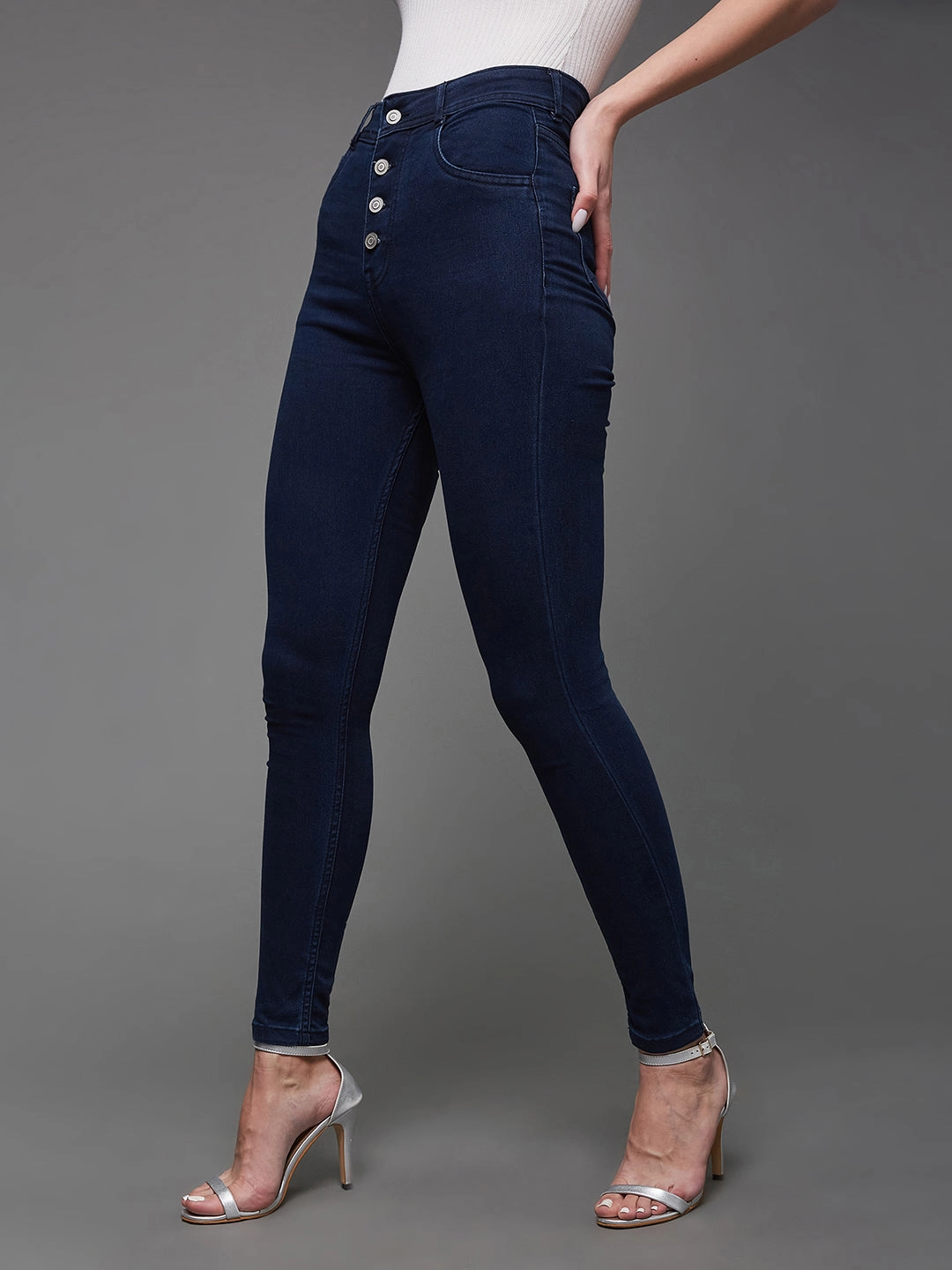 24/7 Comfort Navy-Blue Skinny-Fit High-Rise Stretchable Denim Jeans Elegant Bold Look